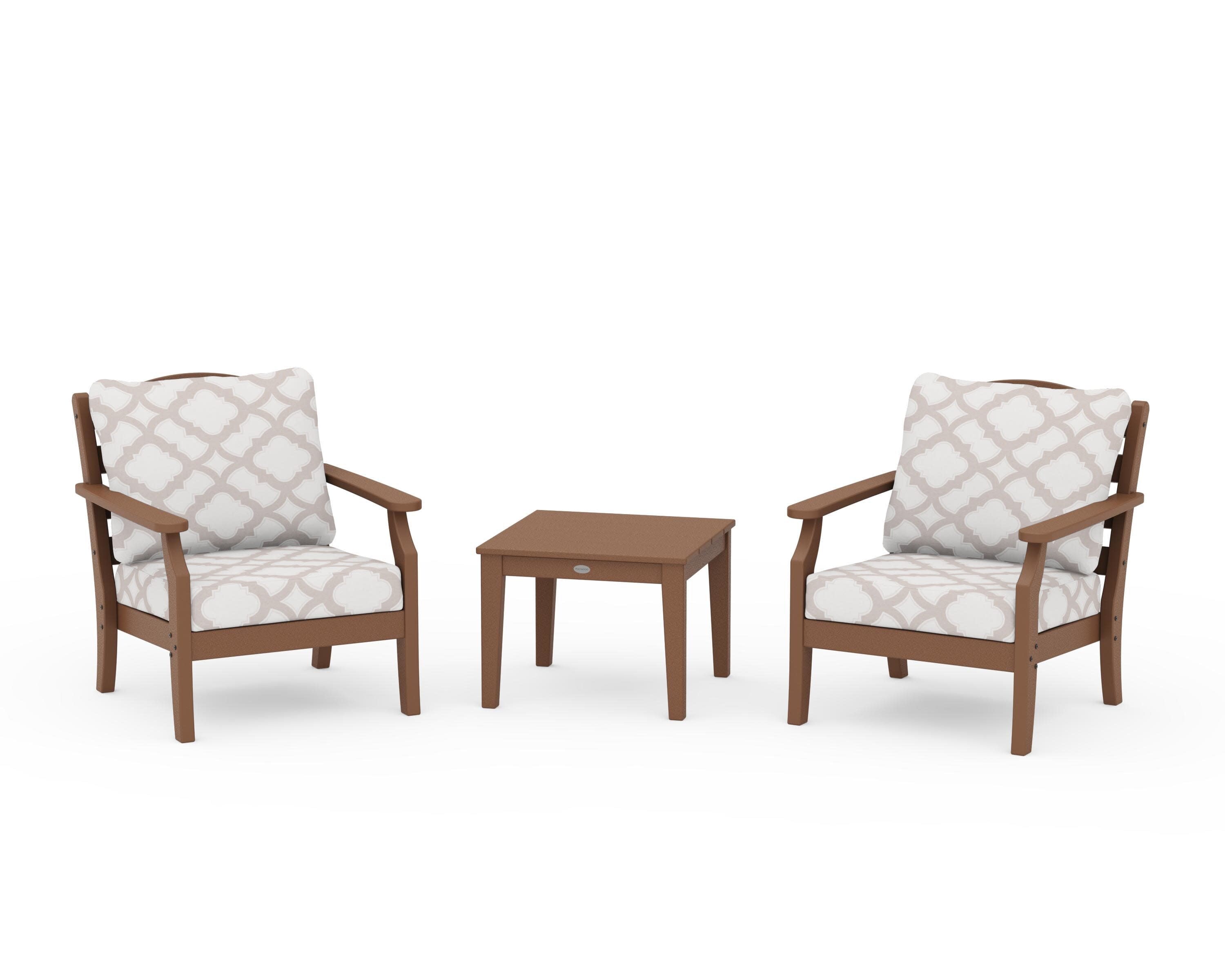 Savannah 3-Piece Deep Seating Set in Teak / Trellis Dune Burlap