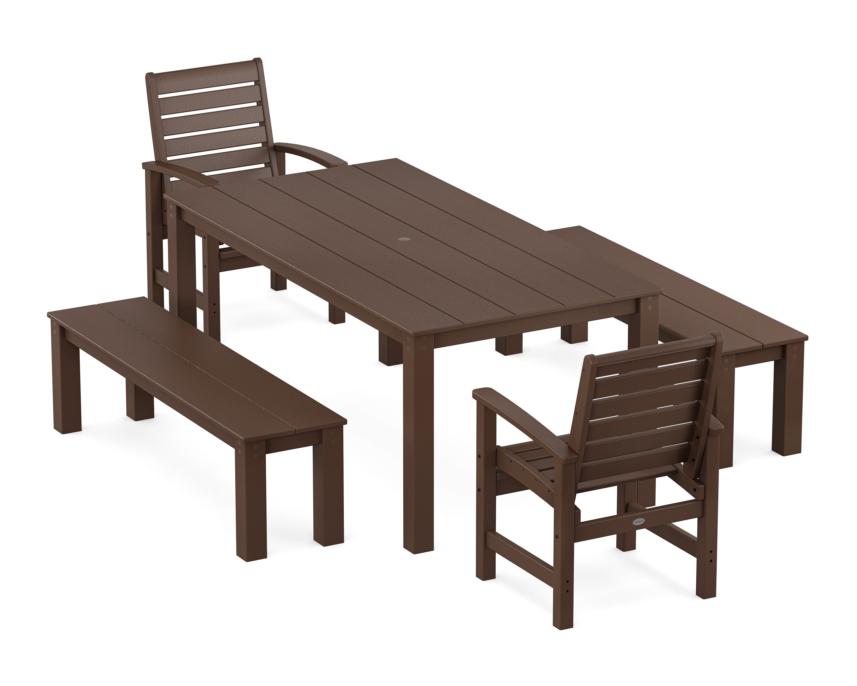 Signature 5-Piece Parsons Dining Set with Benches in Mahogany