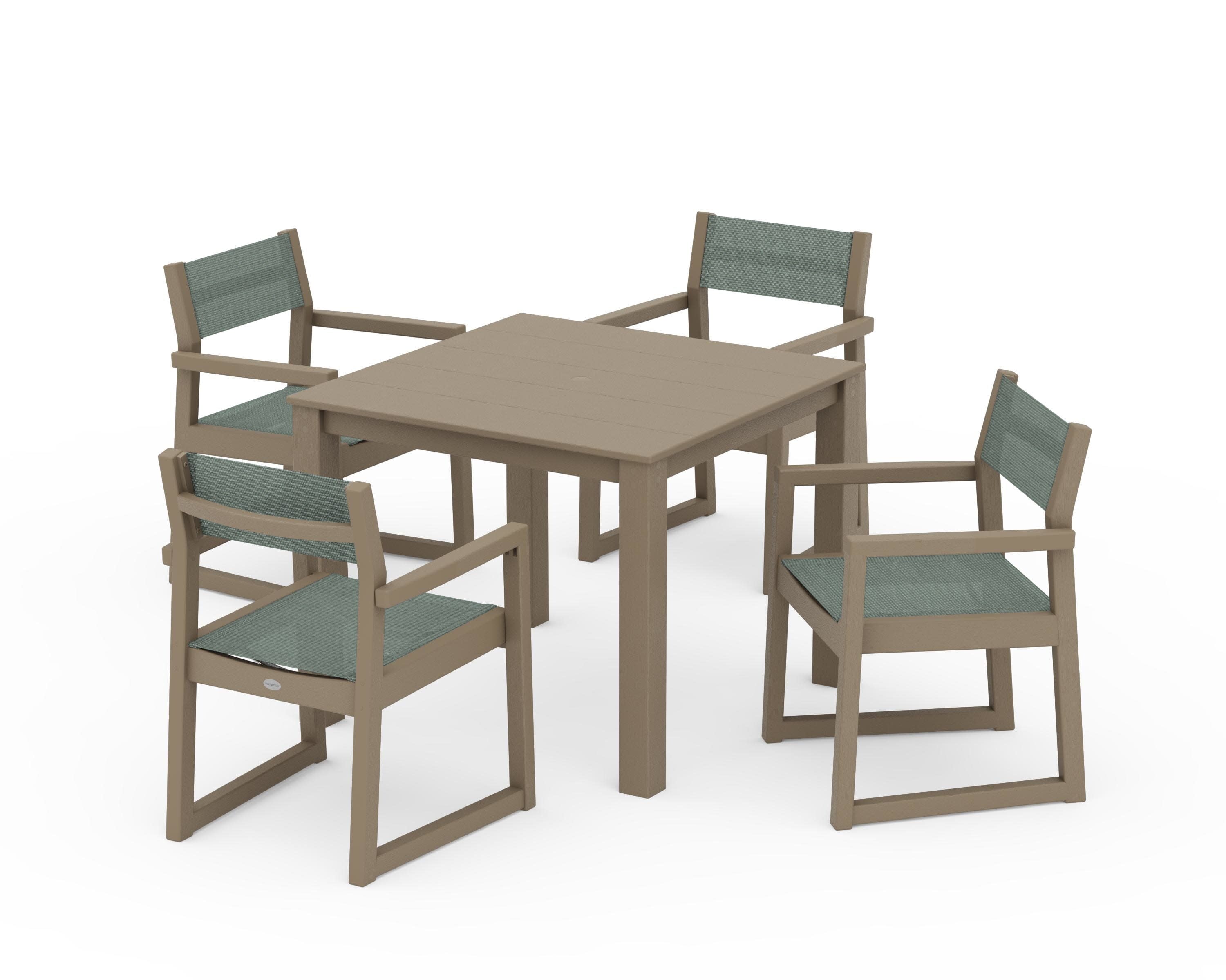 EDGE Sling Arm Chair 5-Piece Parsons Dining Set in Vintage Sahara / Dupioni Sea Mist Sling