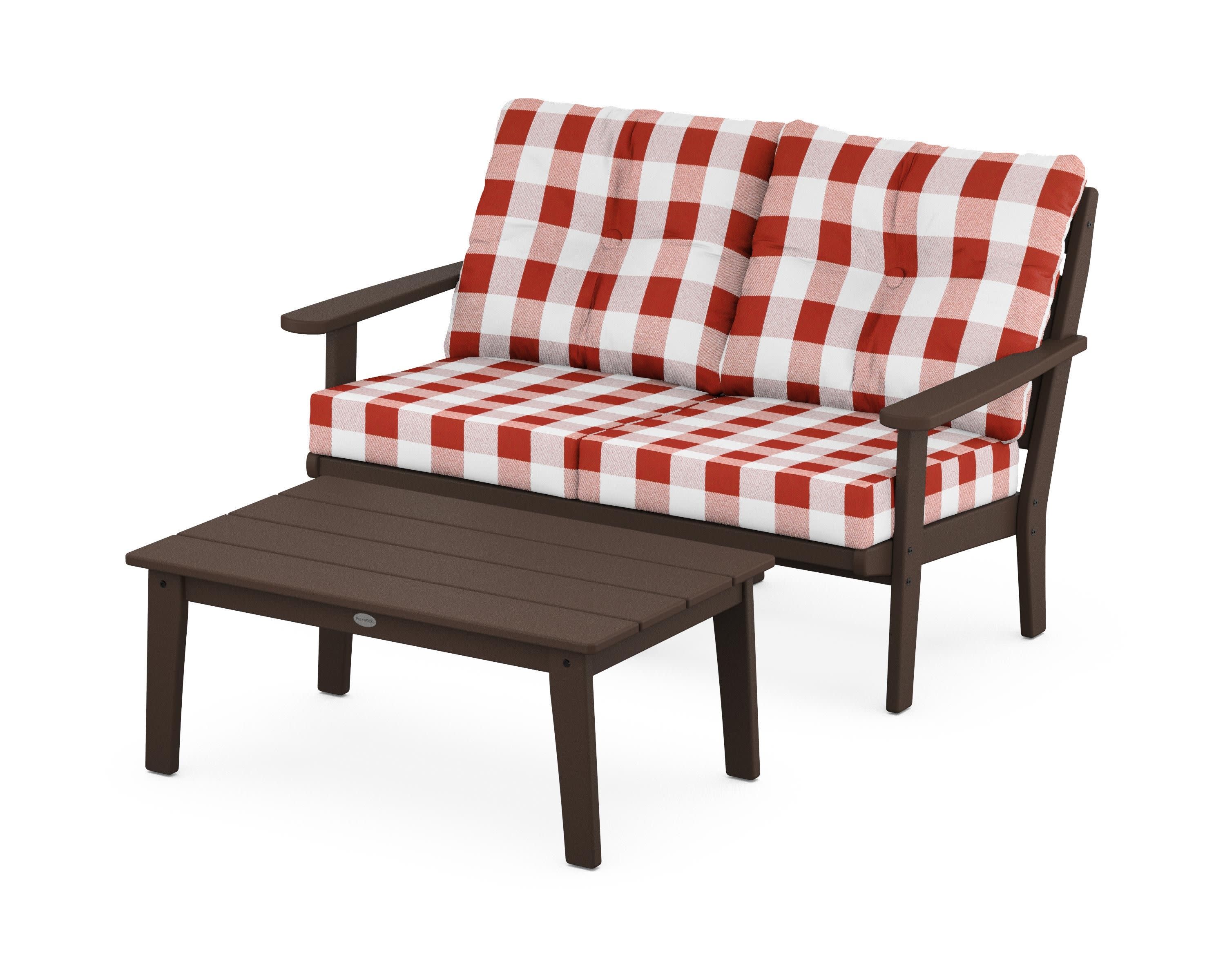 Lakeside 2-Piece Lounge Loveseat Set in Mahogany / Buffalo Plaid Crimson