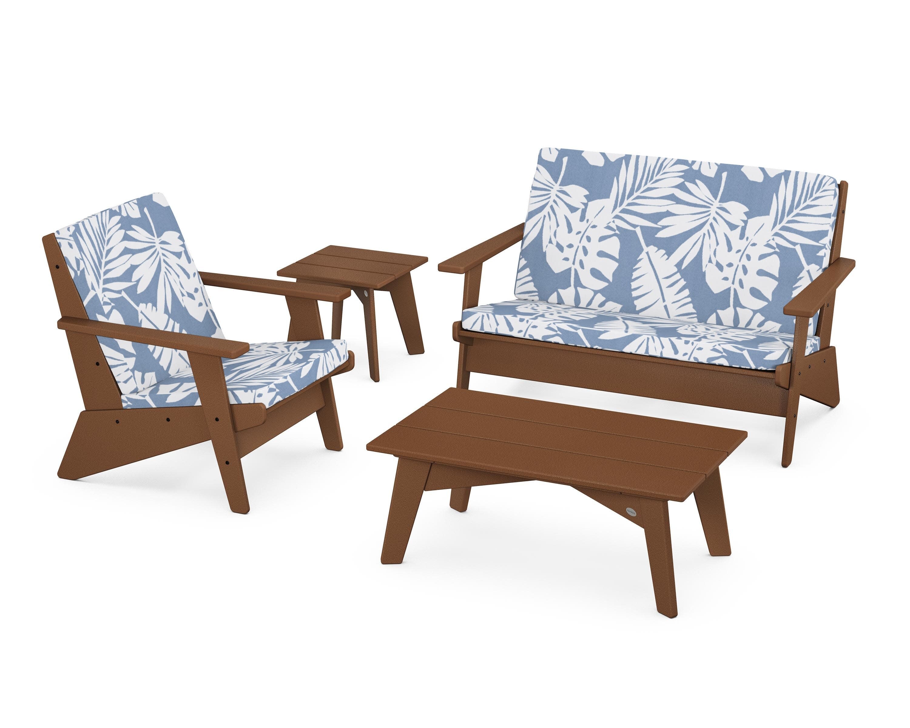 Riviera Modern Lounge 4-Piece Set in Teak / Leaf Sky Blue