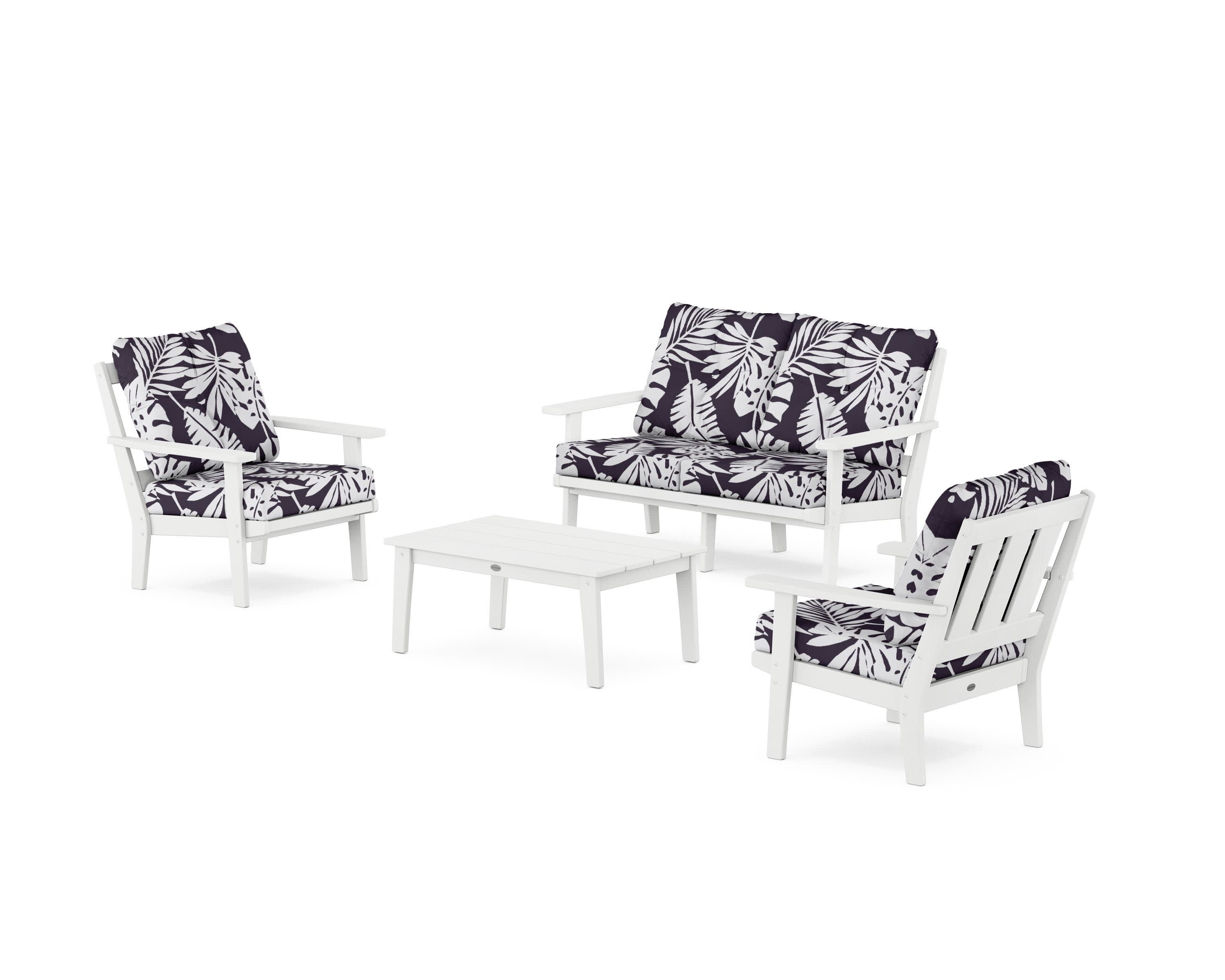 Oxford 4-Piece Deep Seating Set with Loveseat in White / Leaf Navy
