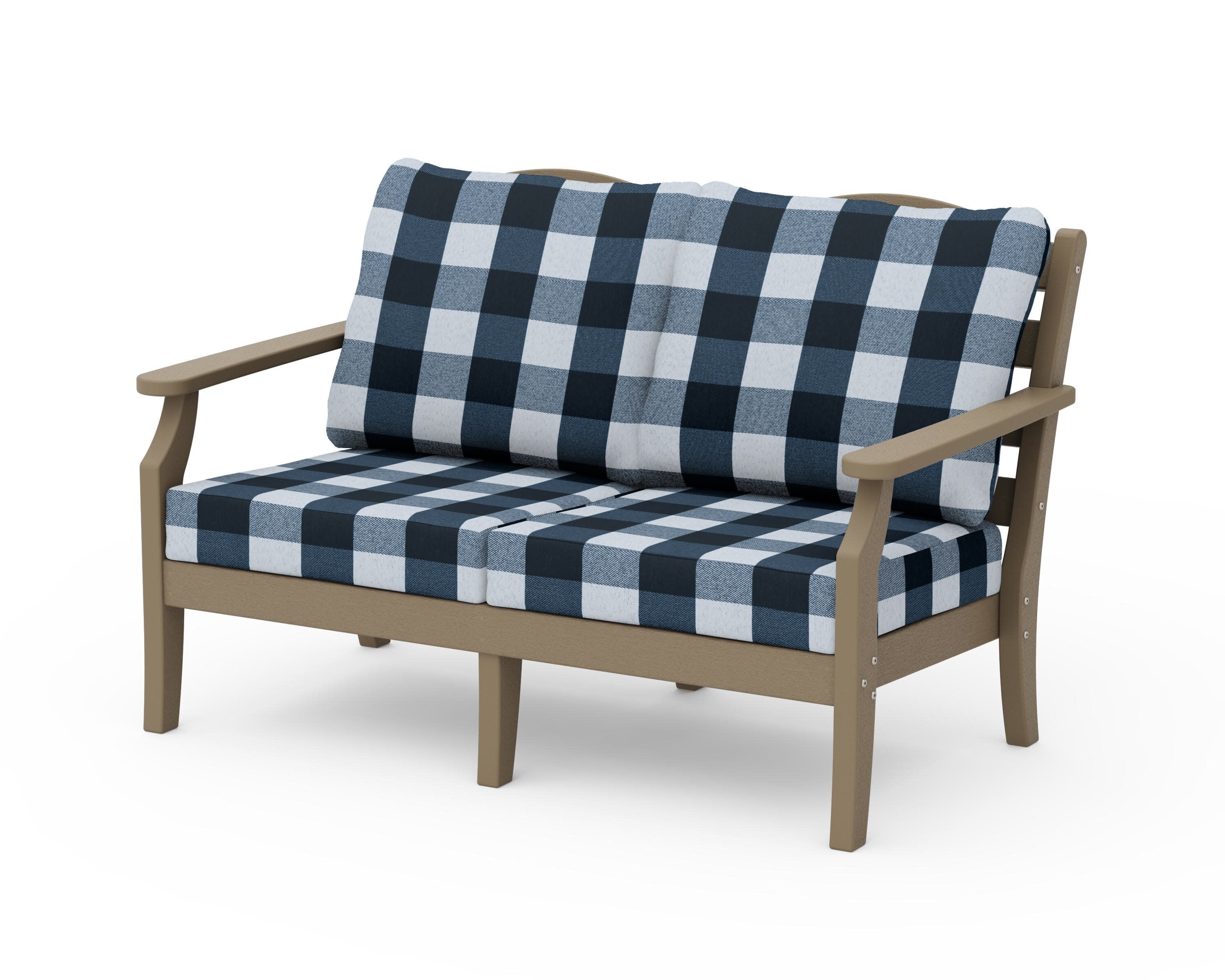 Savannah Deep Seating Loveseat in Vintage Sahara / Buffalo Plaid Marine Indigo