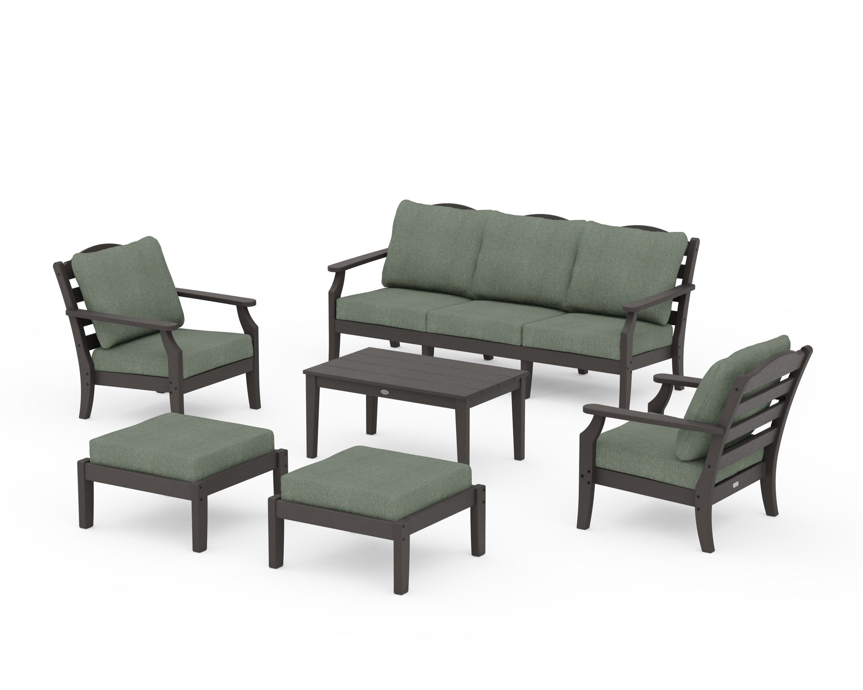Savannah 6-Piece Lounge Sofa Set in Vintage Coffee / Cast Sage