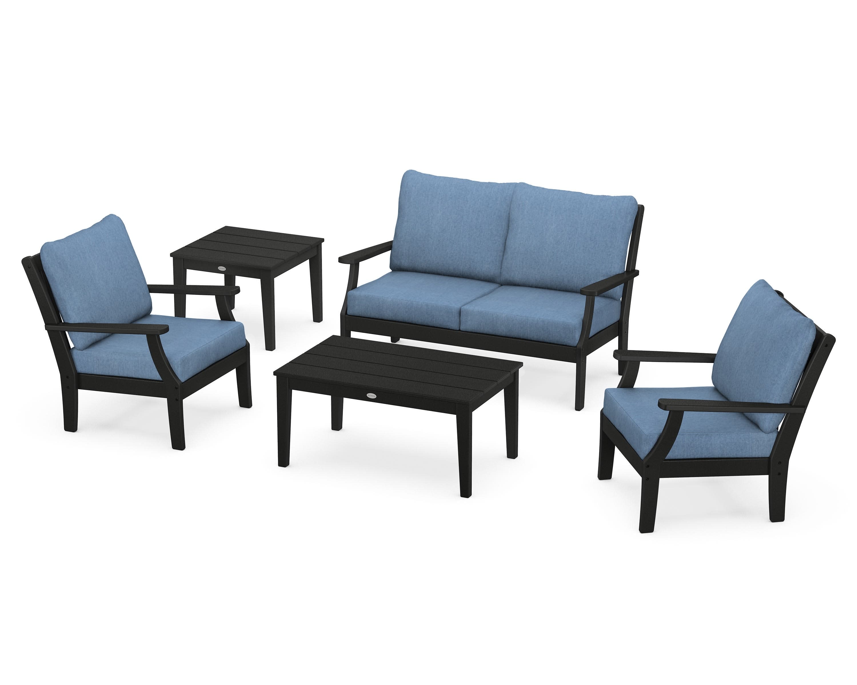 Braxton 5-Piece Deep Seating Set in Black / Sky Blue