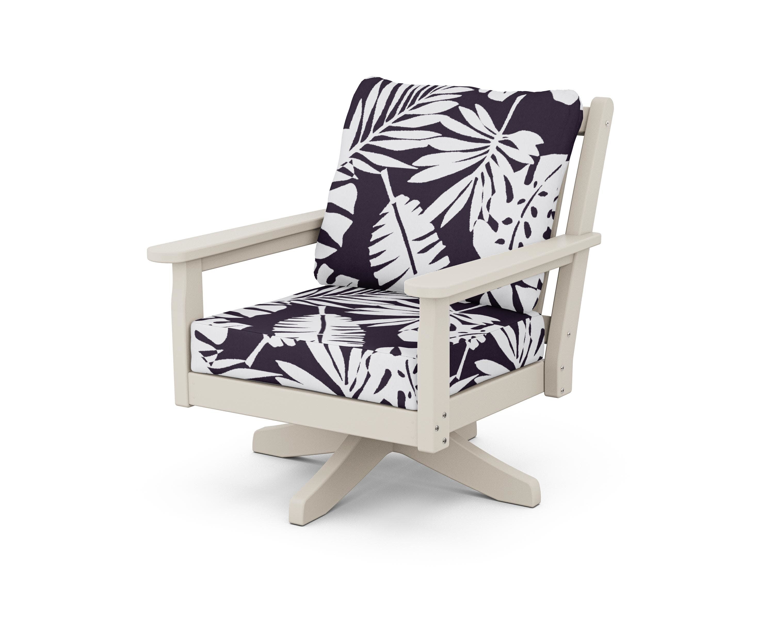 Chippendale Deep Seating Swivel Chair in Sand / Leaf Navy