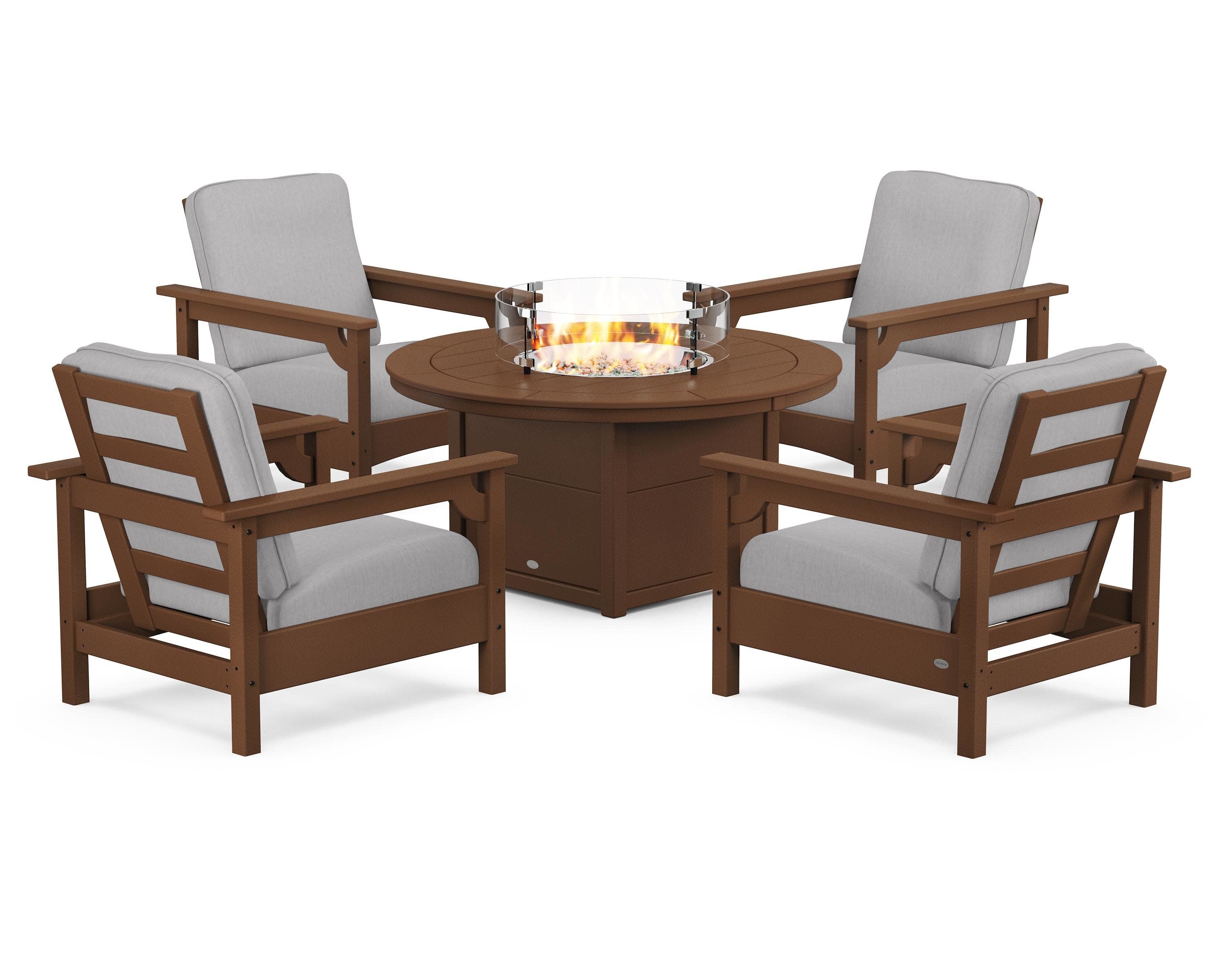 Club 5-Piece Conversation Set with Fire Pit Table in Teak / Granite