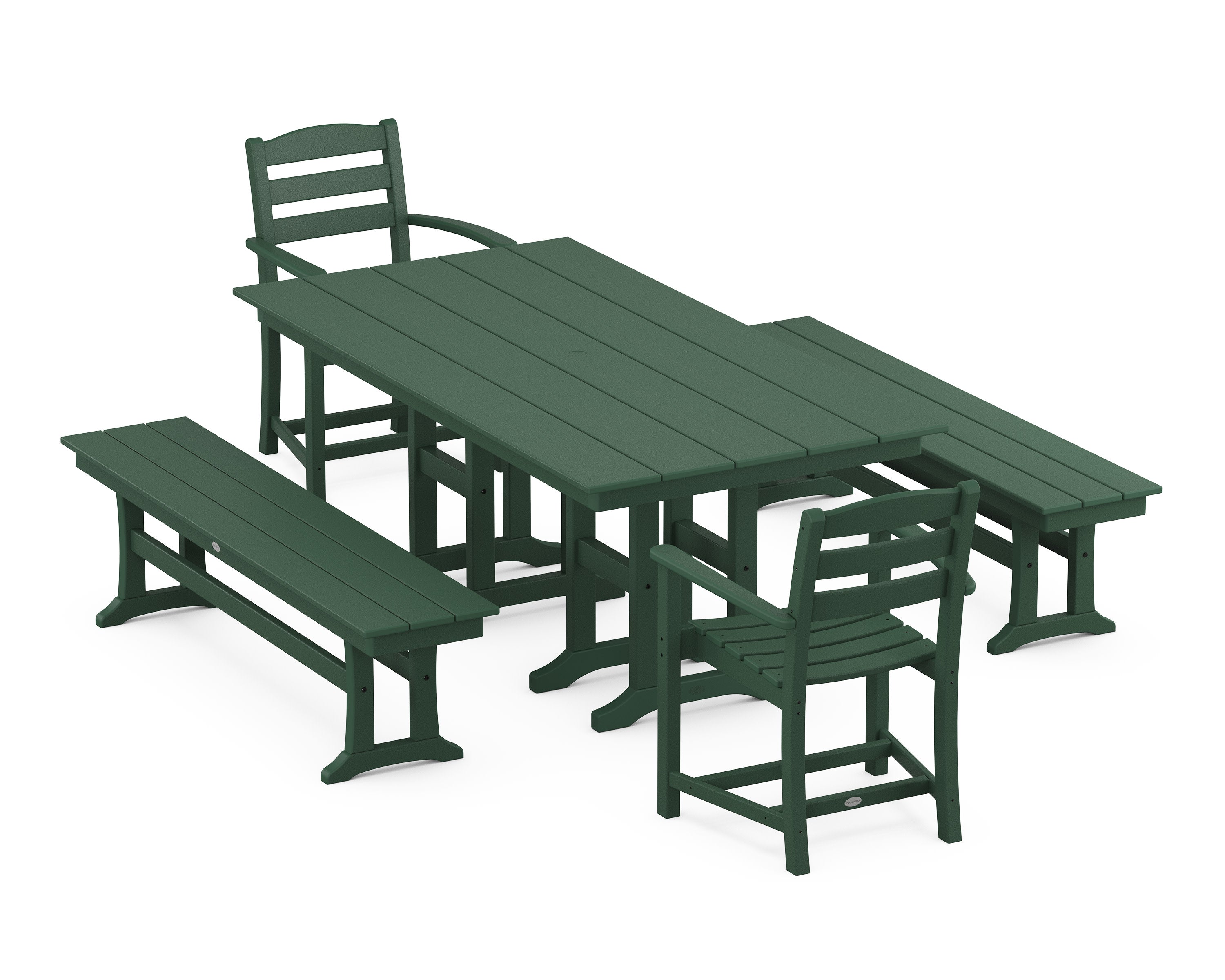 La Casa Caf 5-Piece Farmhouse Dining Set with Benches in Green