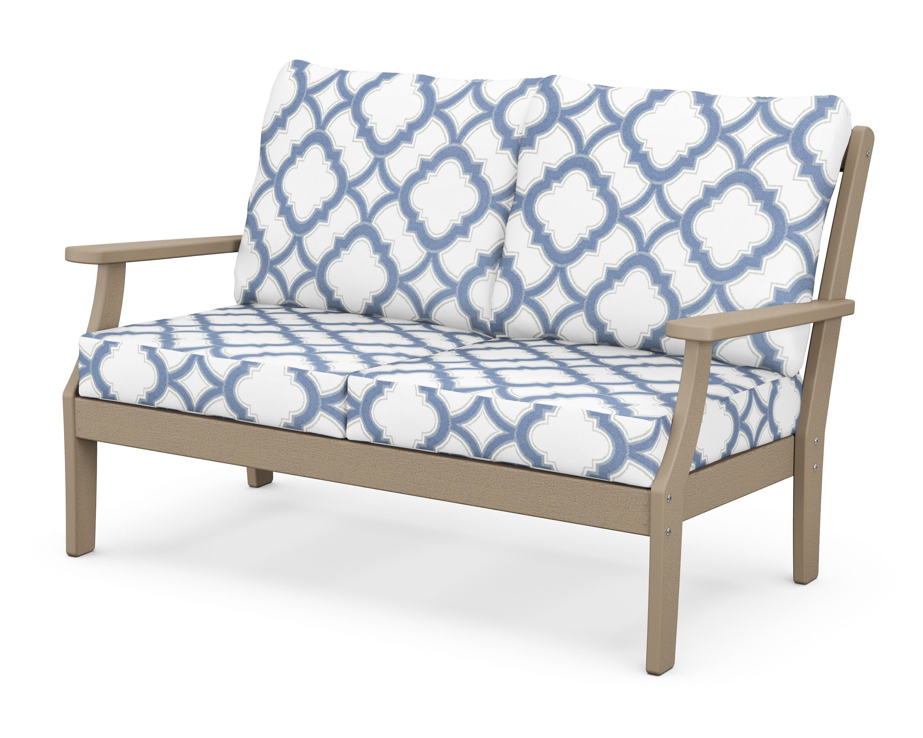 Braxton Deep Seating Loveseat in Vintage Sahara / Trellis Sky Blue