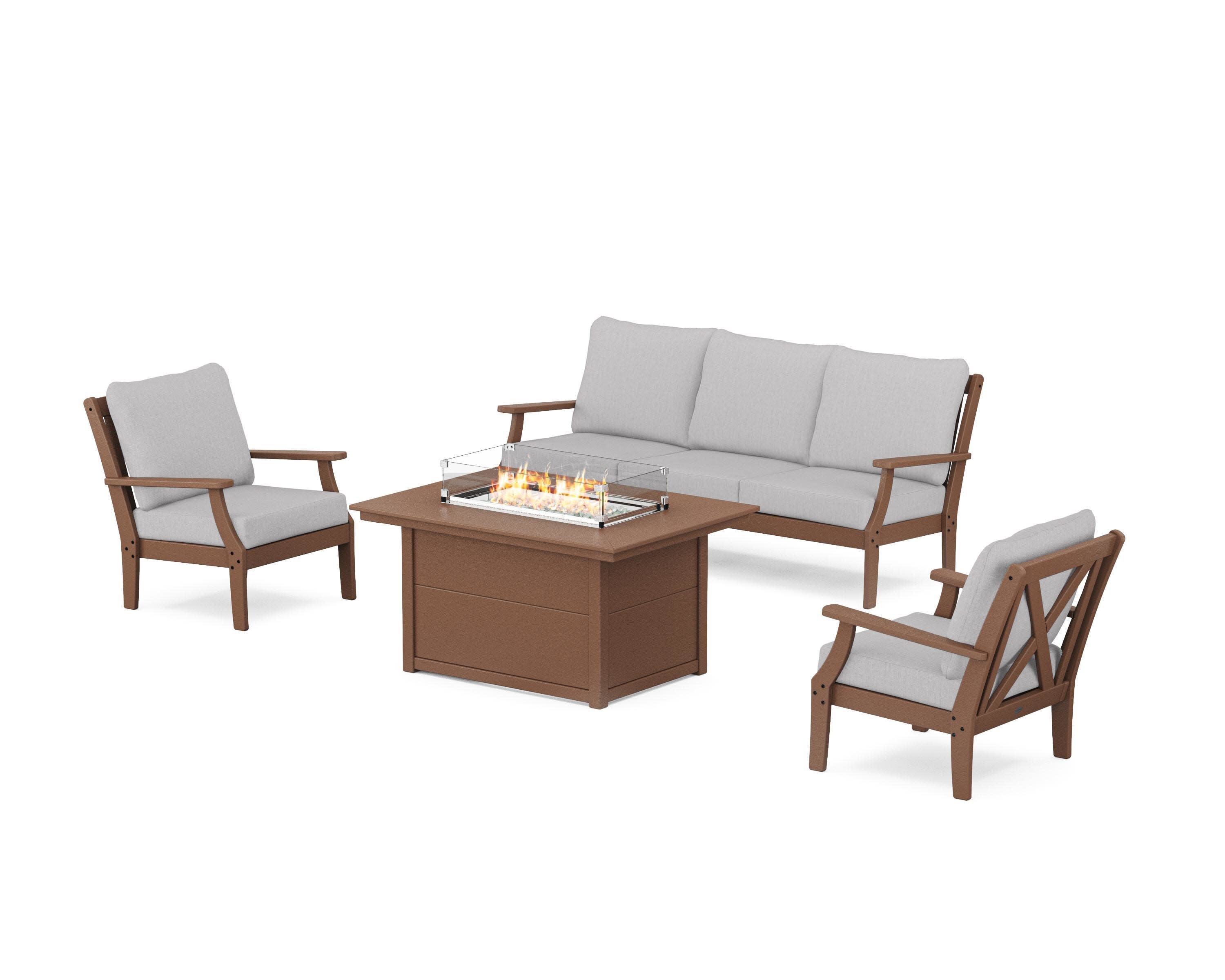 Braxton Deep Seating Fire Pit Table Set in Teak / Granite