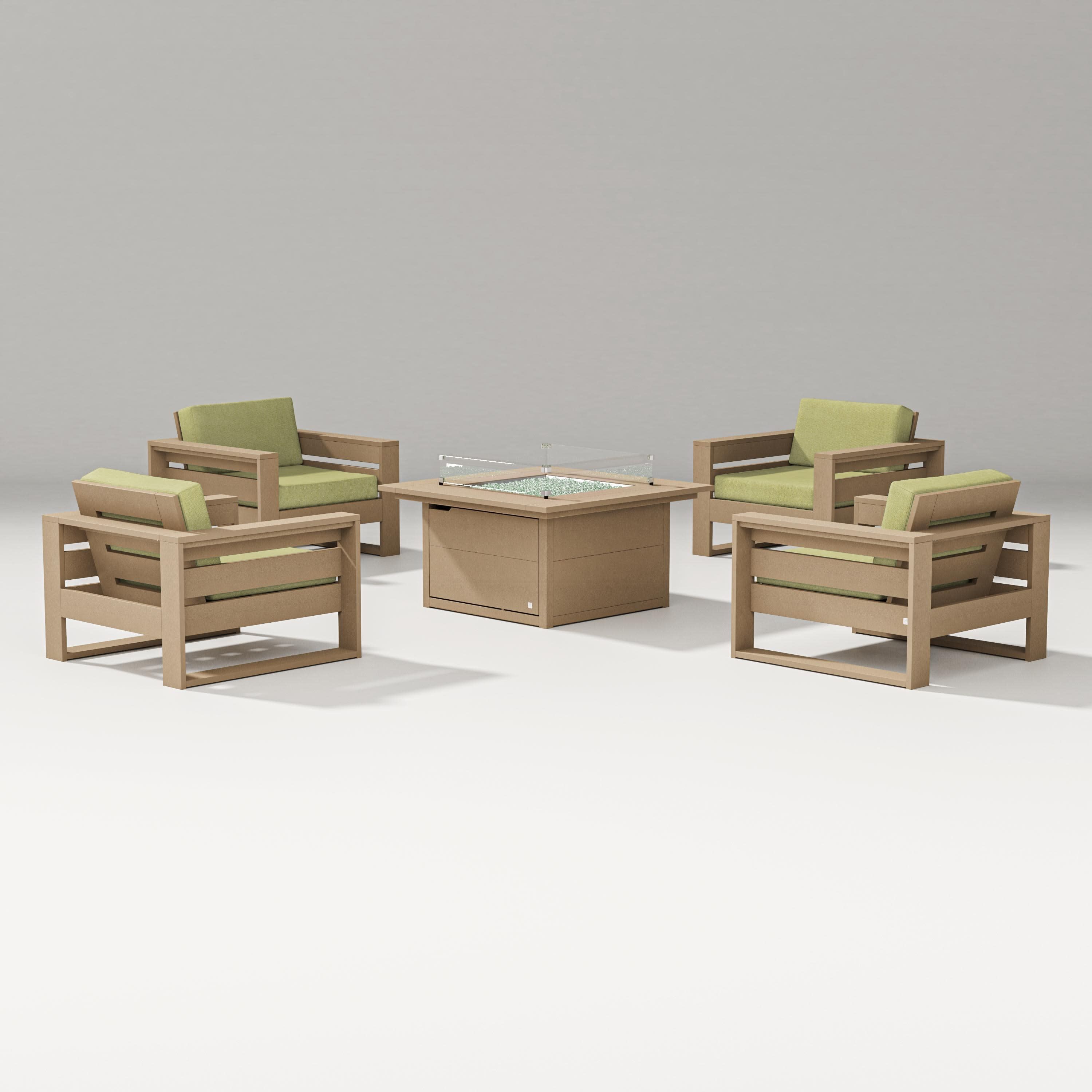 Latitude 5-Piece Lounge Fire Table Set in Vintage Sahara / Chartreuse Boucle
