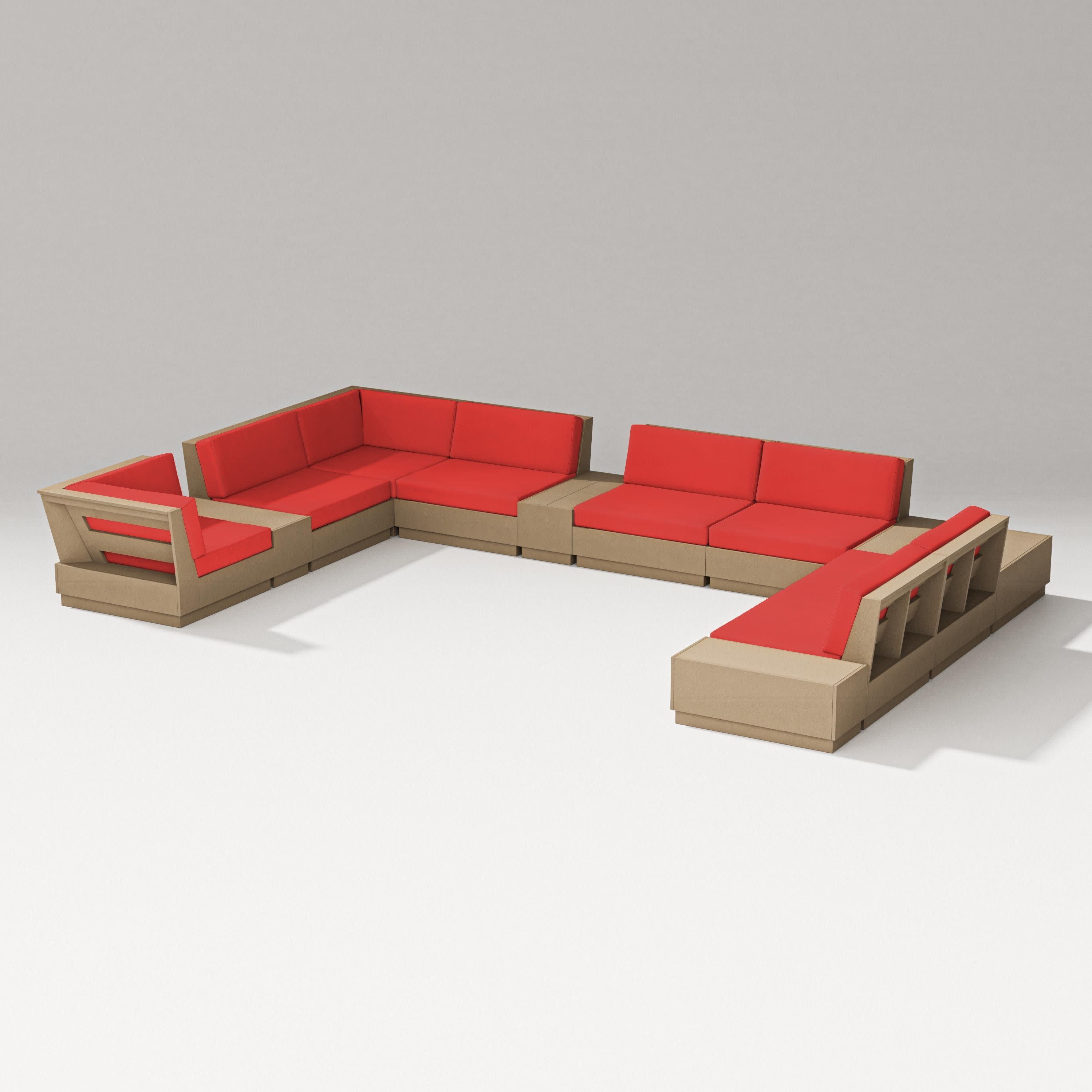 Elevate 12-Piece Conversation Sectional Set in Vintage Sahara / Crimson Linen