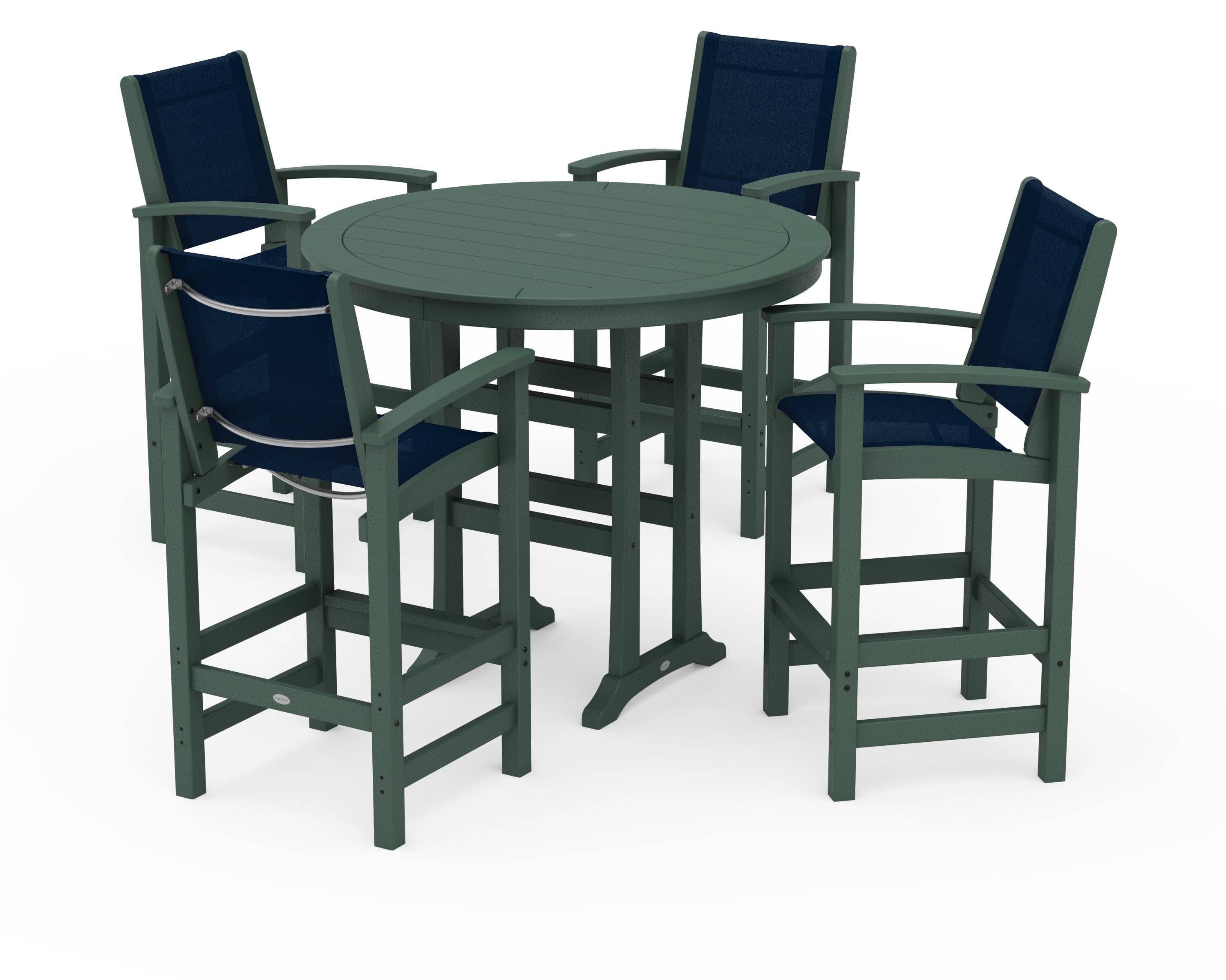 Coastal 5-Piece Nautical Trestle Bar Set in Green / Navy Blue Sling