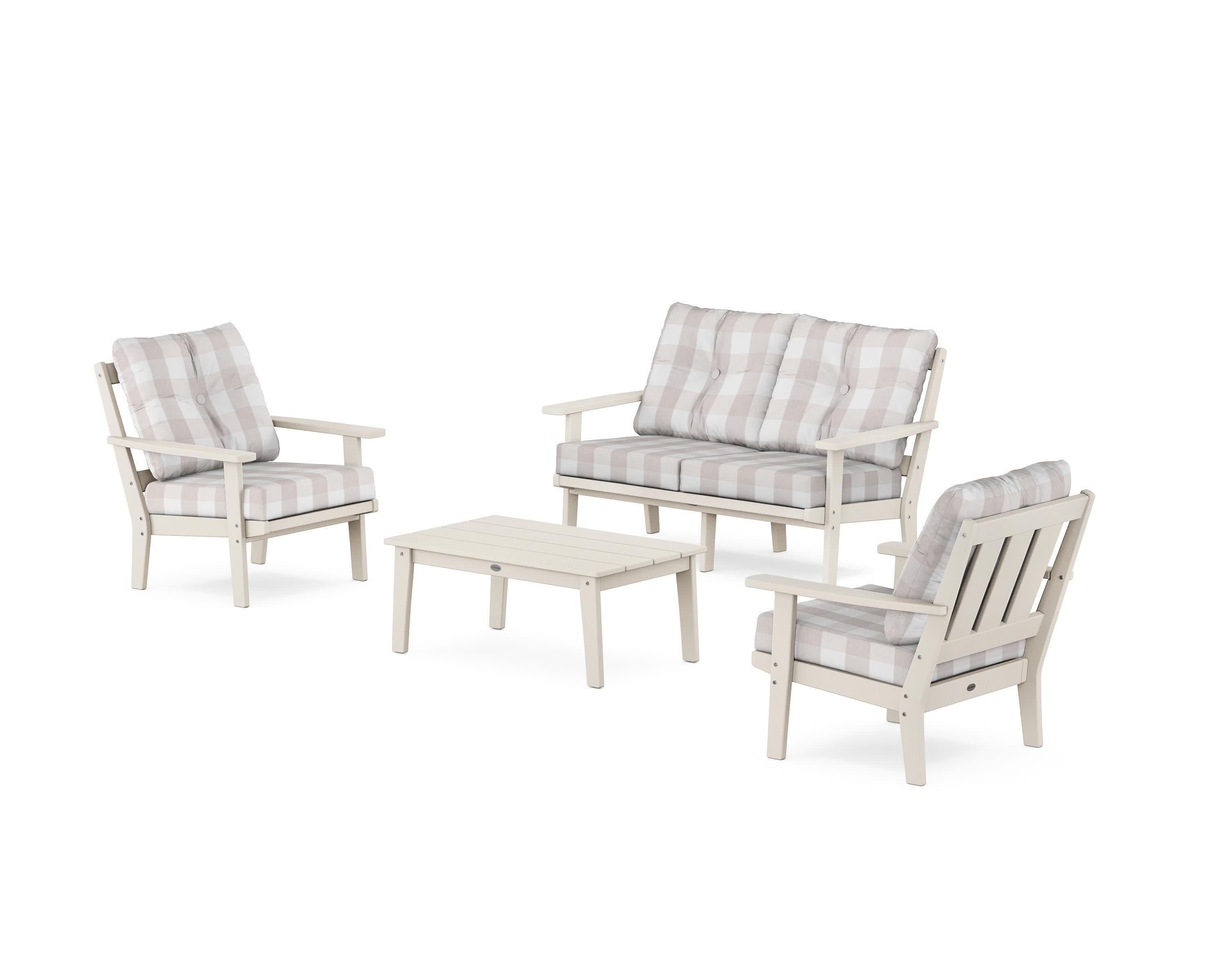 Oxford 4-Piece Deep Seating Set with Loveseat in Sand / Buffalo Plaid Dune Burlap