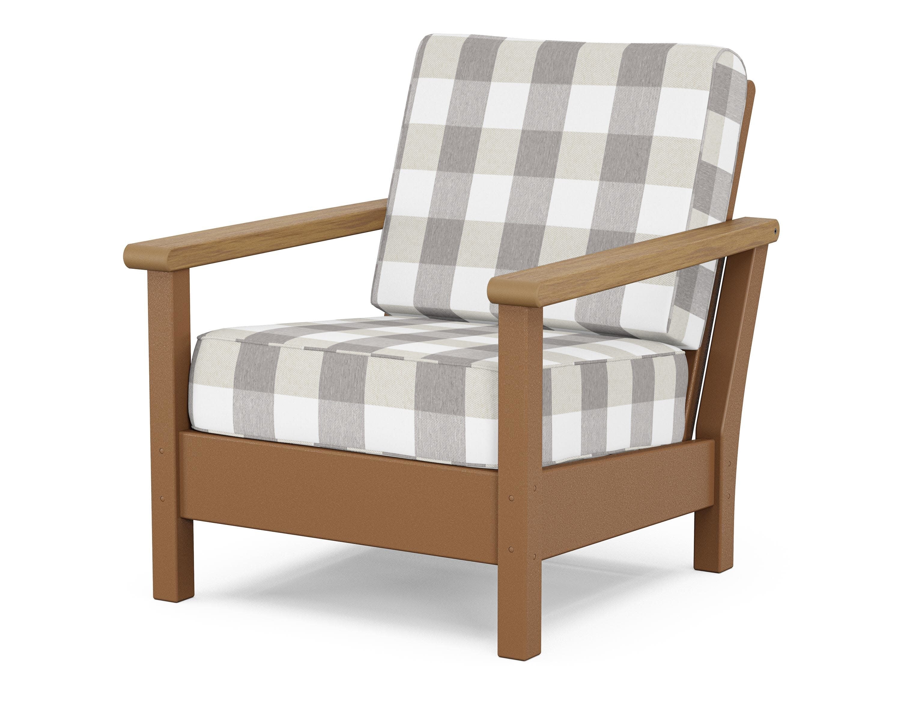 Harbour Deep Seating Chair in Teak / Natural / Buffalo Plaid Grey Mist