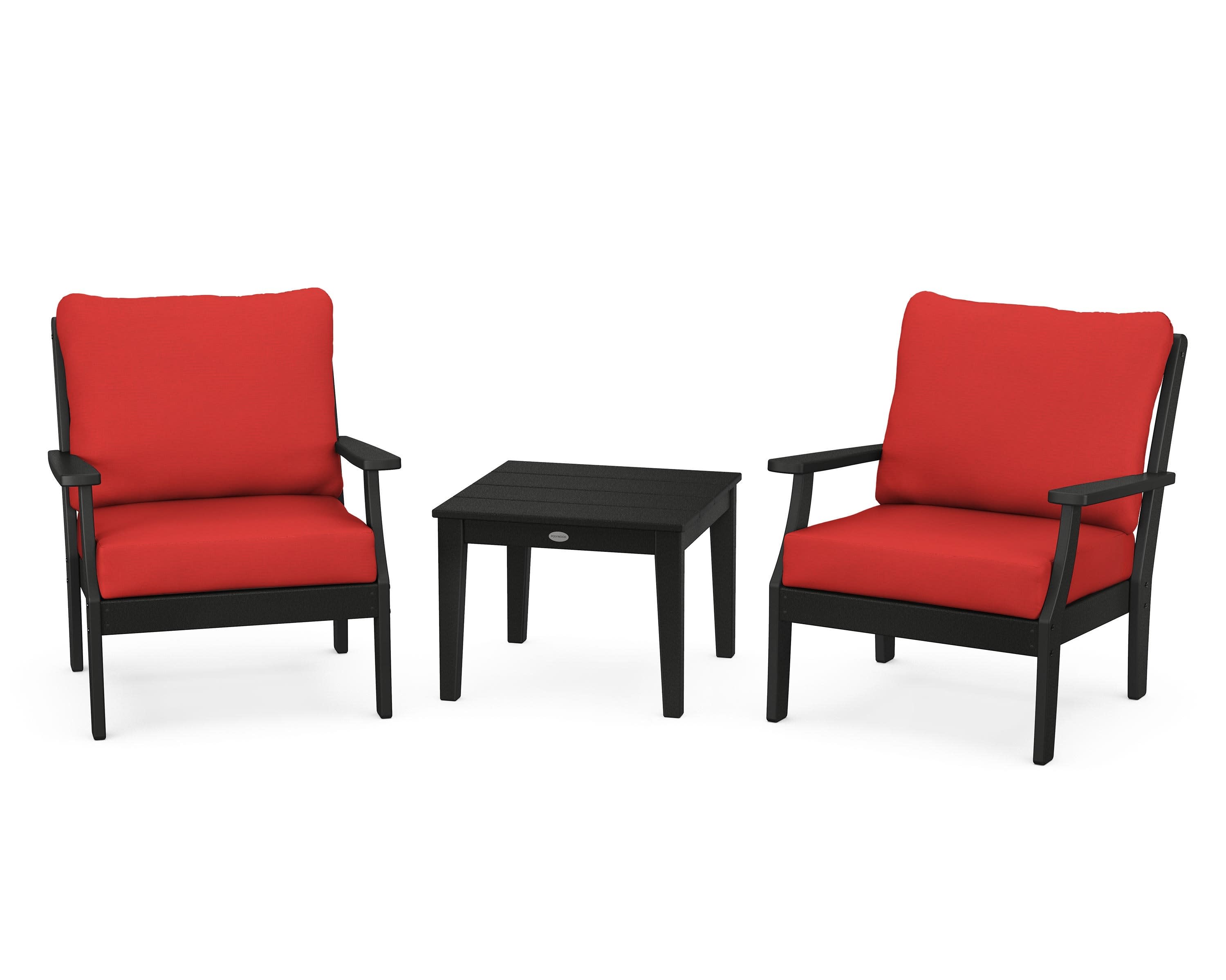 Braxton 3-Piece Deep Seating Set in Black / Crimson Linen