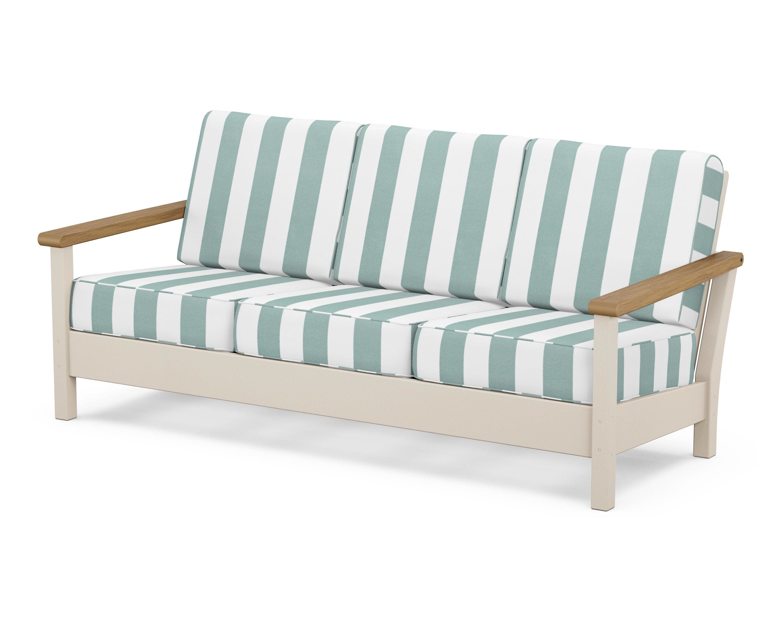 Harbour Deep Seating Sofa in Sand / Natural / Cabana Stripe Glacier Spa