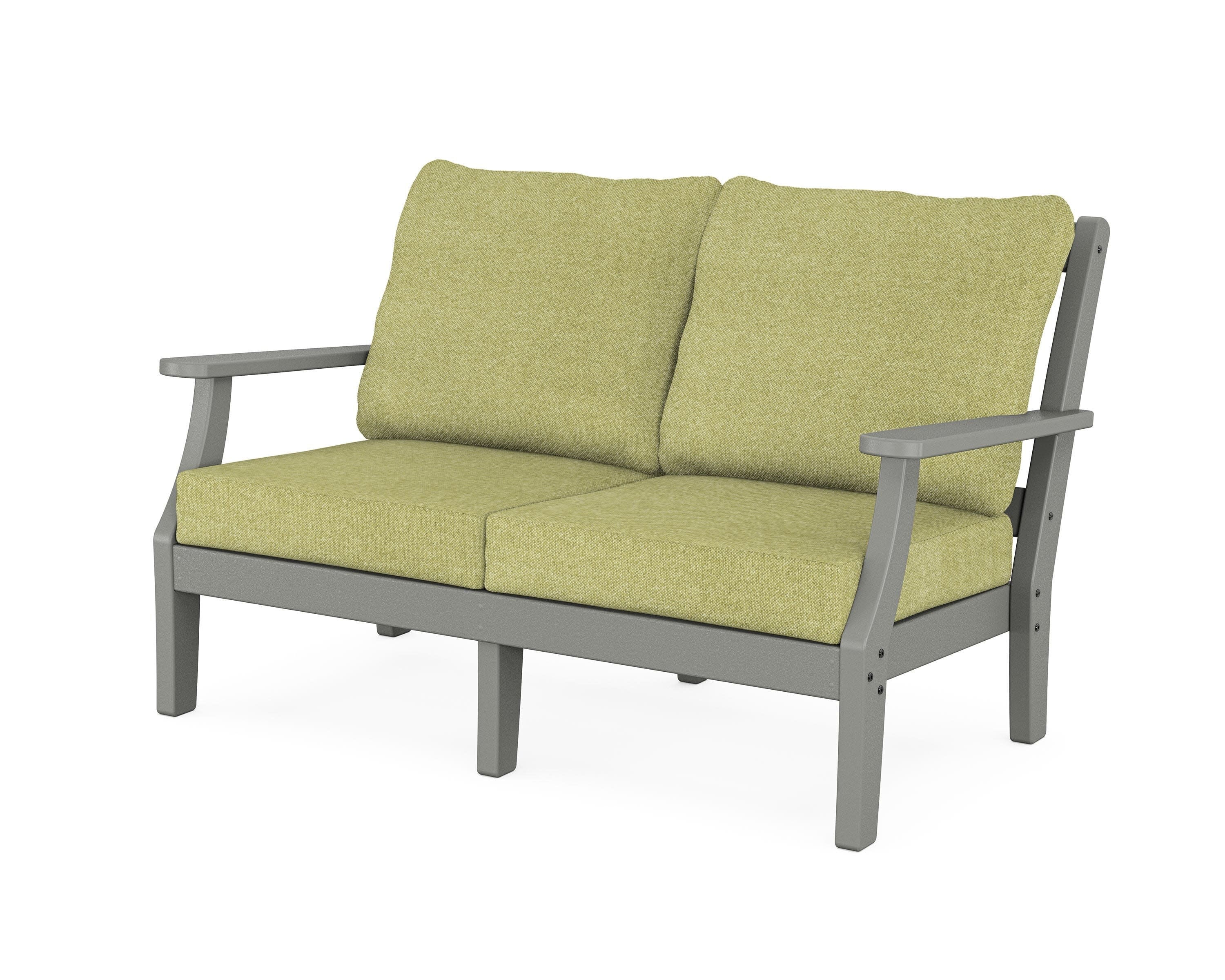 Chinoiserie Deep Seating Loveseat in Slate Grey / Chartreuse Boucle