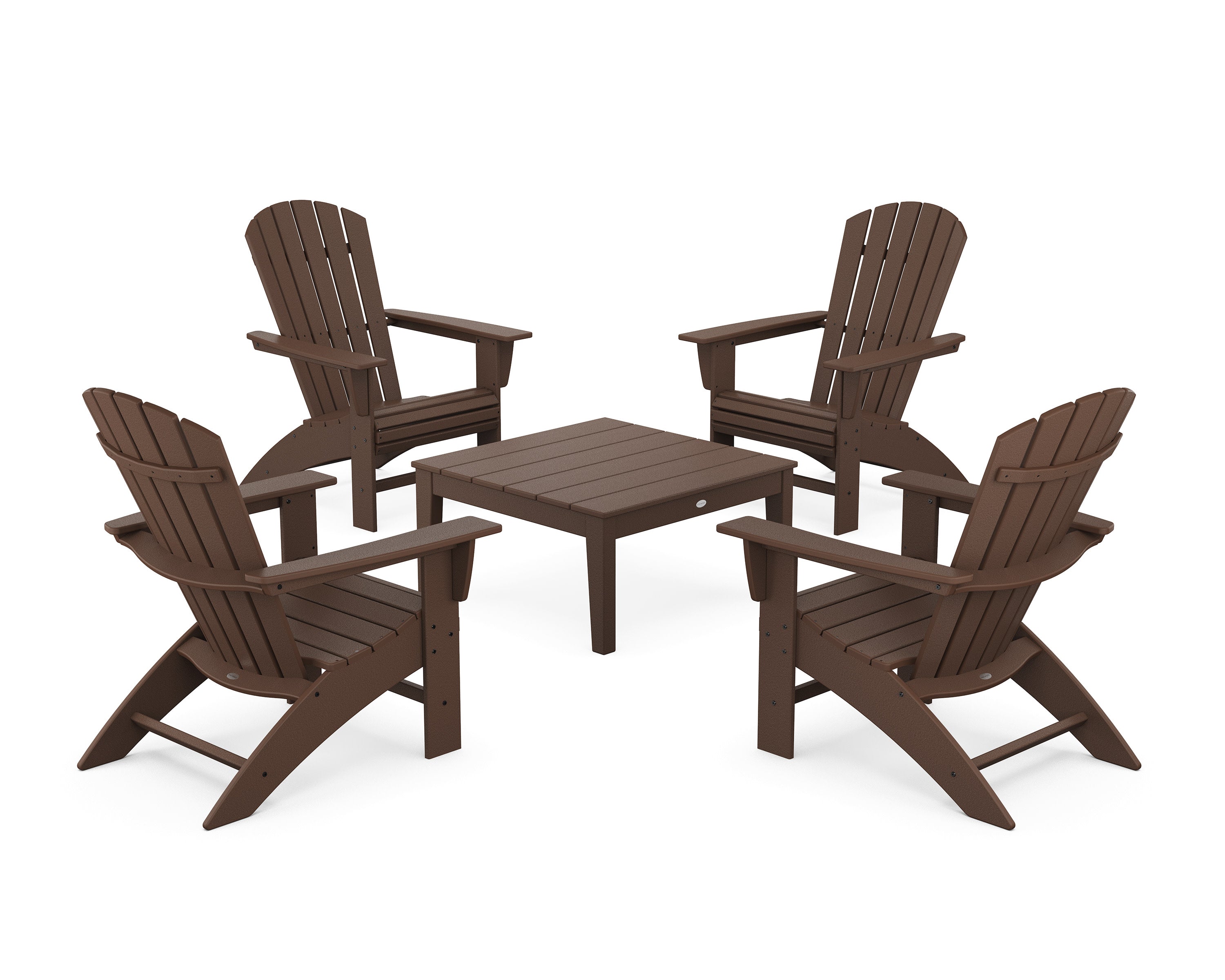 5-Piece Nautical Curveback Adirondack Chair Conversation Set with 36" Conversation Table in Mahogany