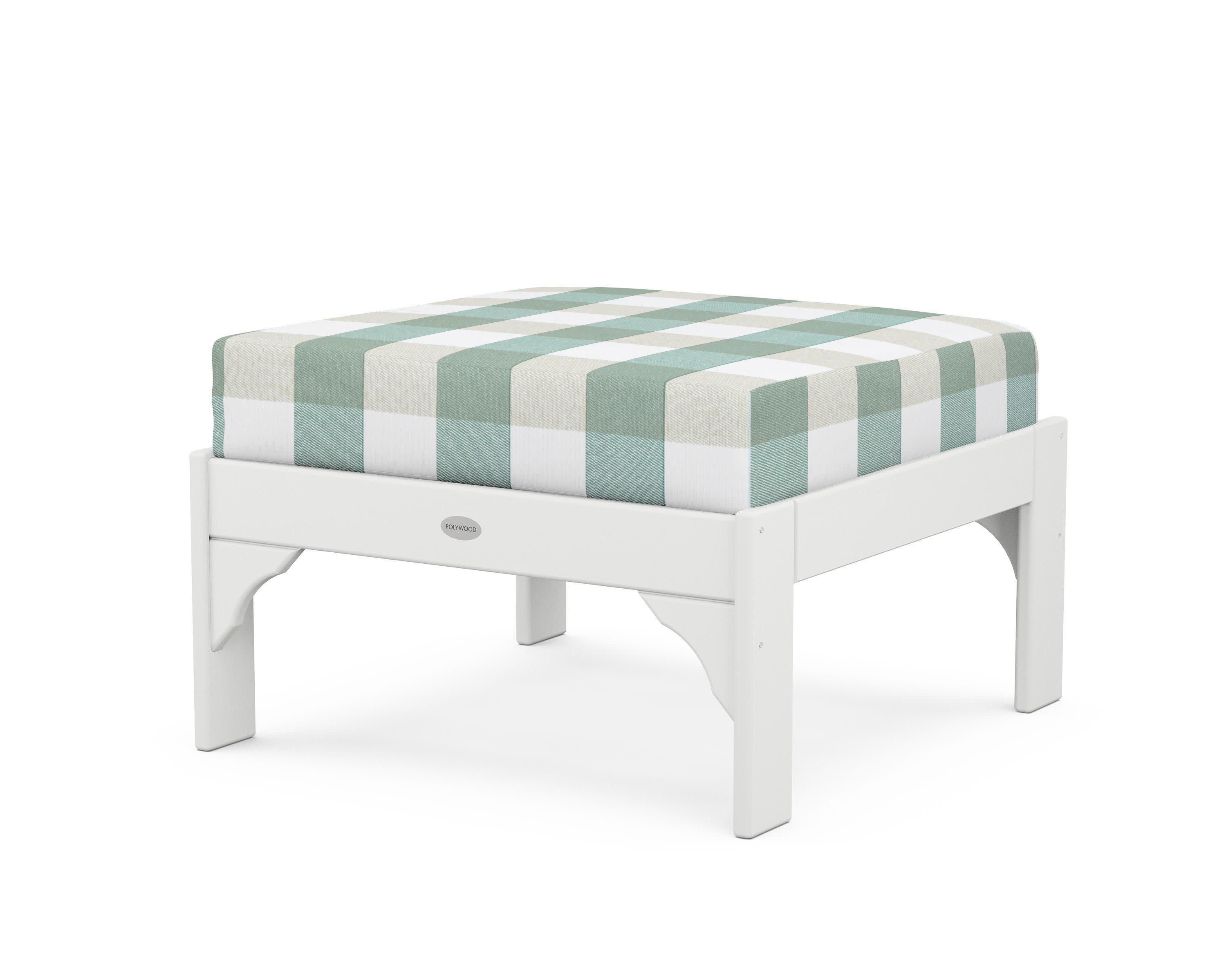 Vineyard Deep Seating Ottoman in White / Buffalo Plaid Glacier Spa
