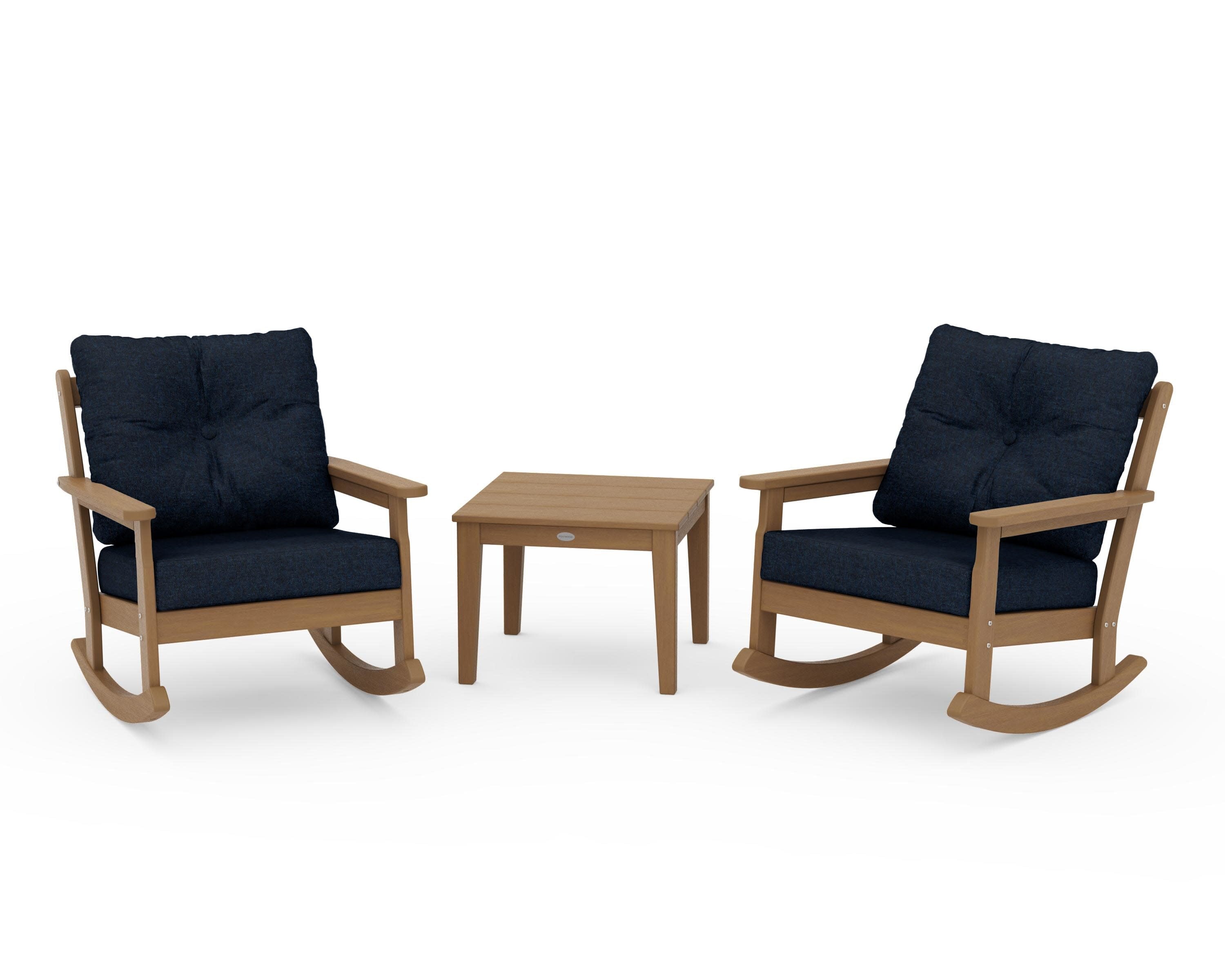 Vineyard 3-Piece Deep Seating Rocker Set in Natural / Marine Indigo