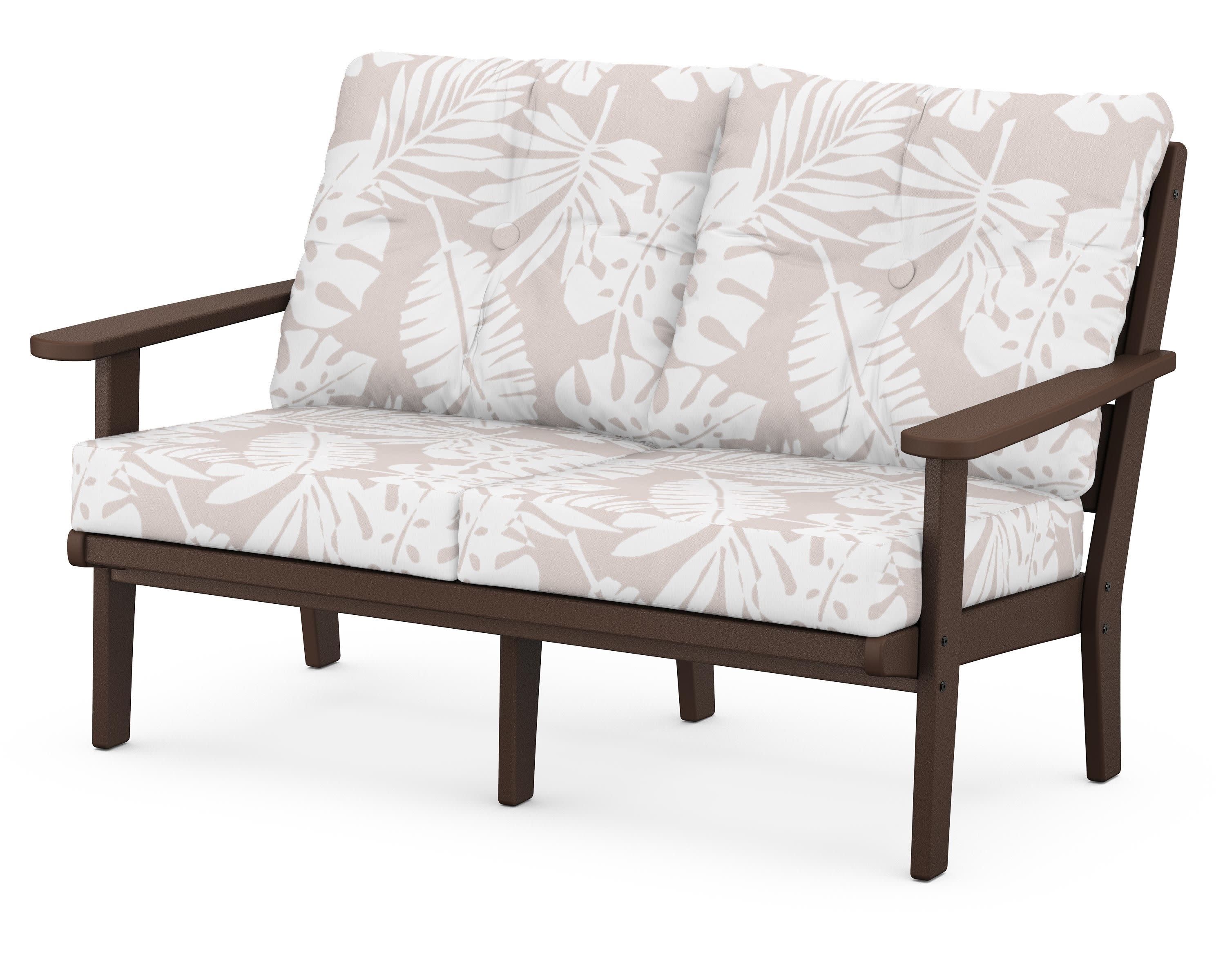 Lakeside Deep Seating Loveseat in Mahogany / Leaf Dune Burlap
