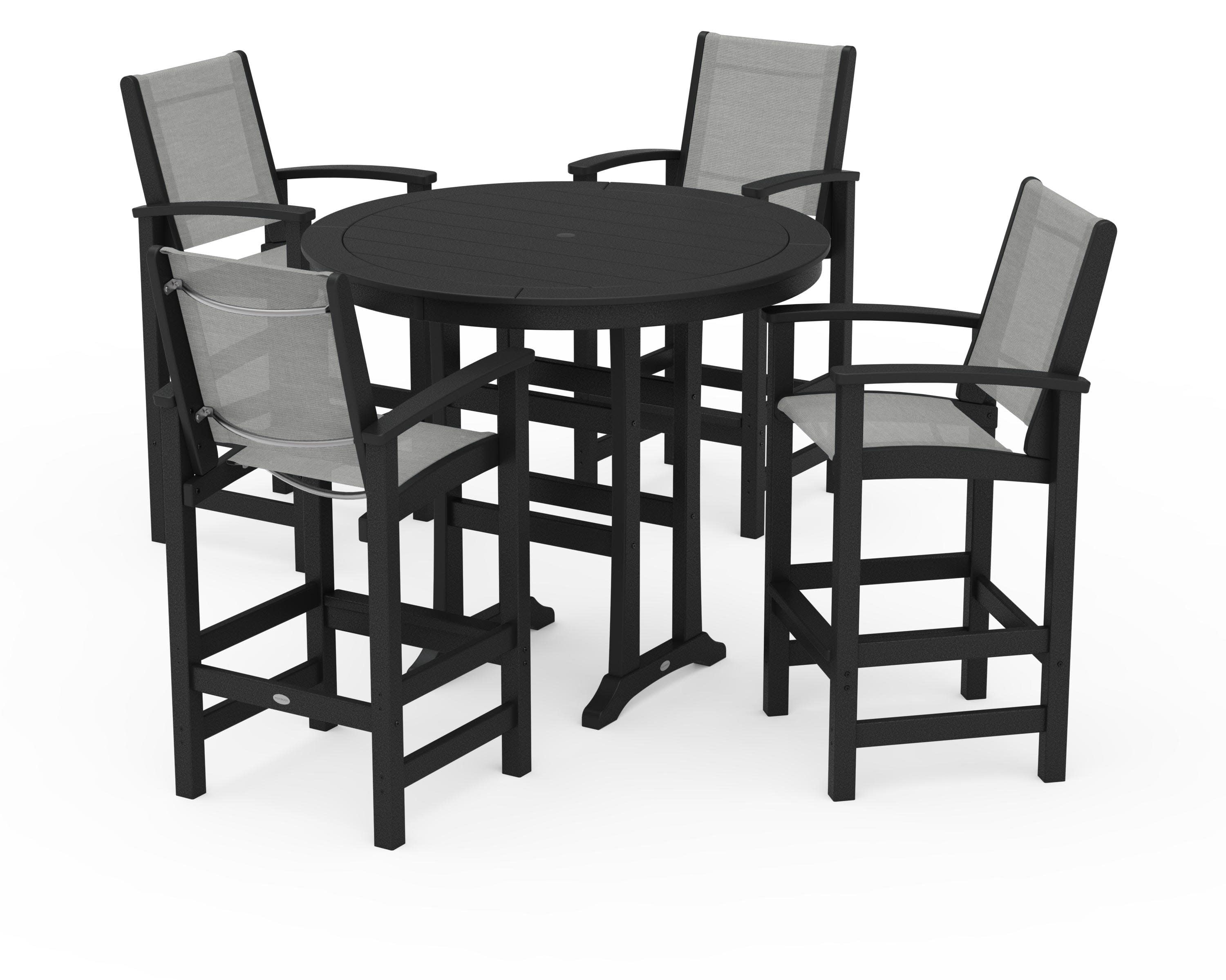 Coastal 5-Piece Nautical Trestle Bar Set in Black / Metallic Sling