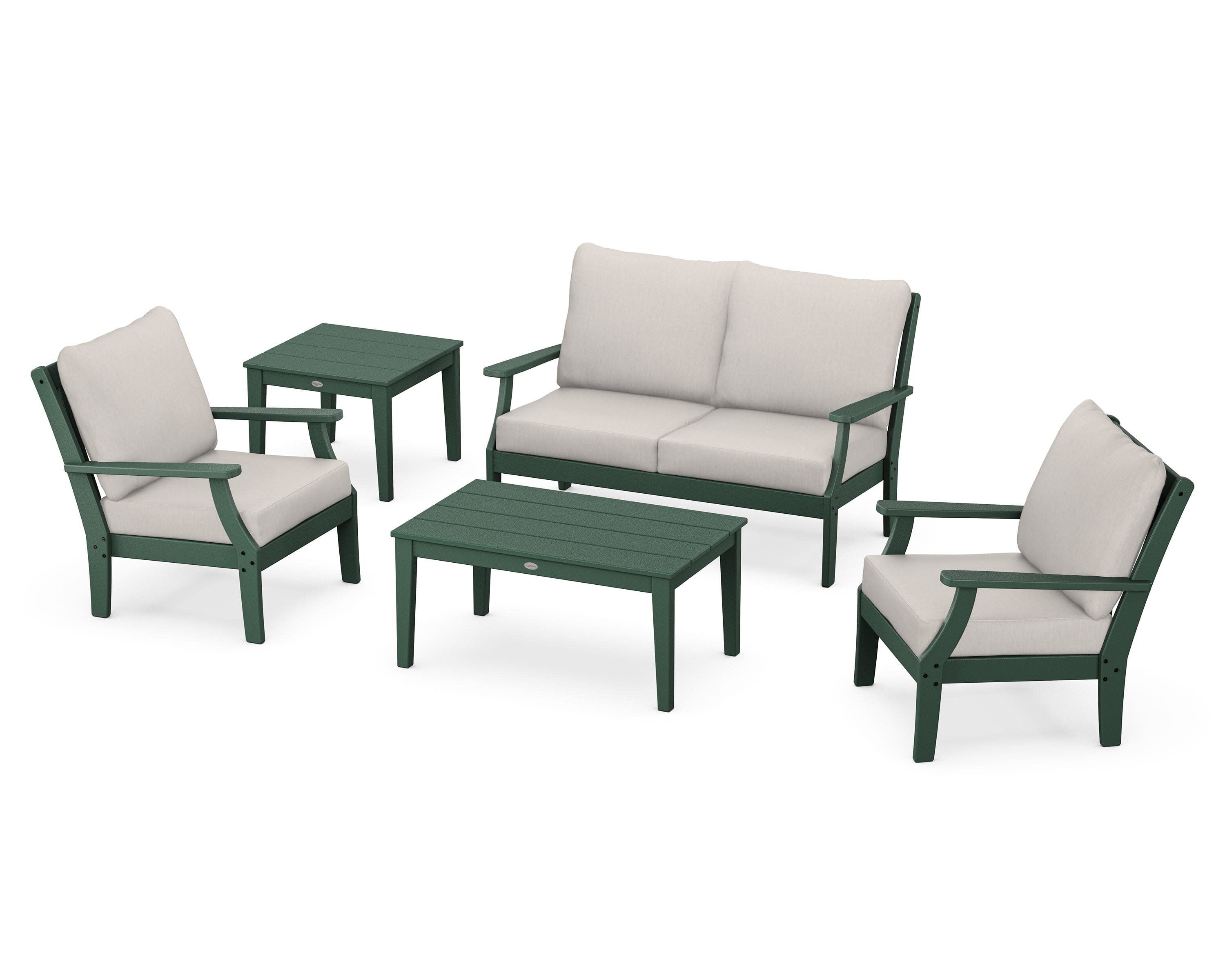 Braxton 5-Piece Deep Seating Set in Green / Cast Ash