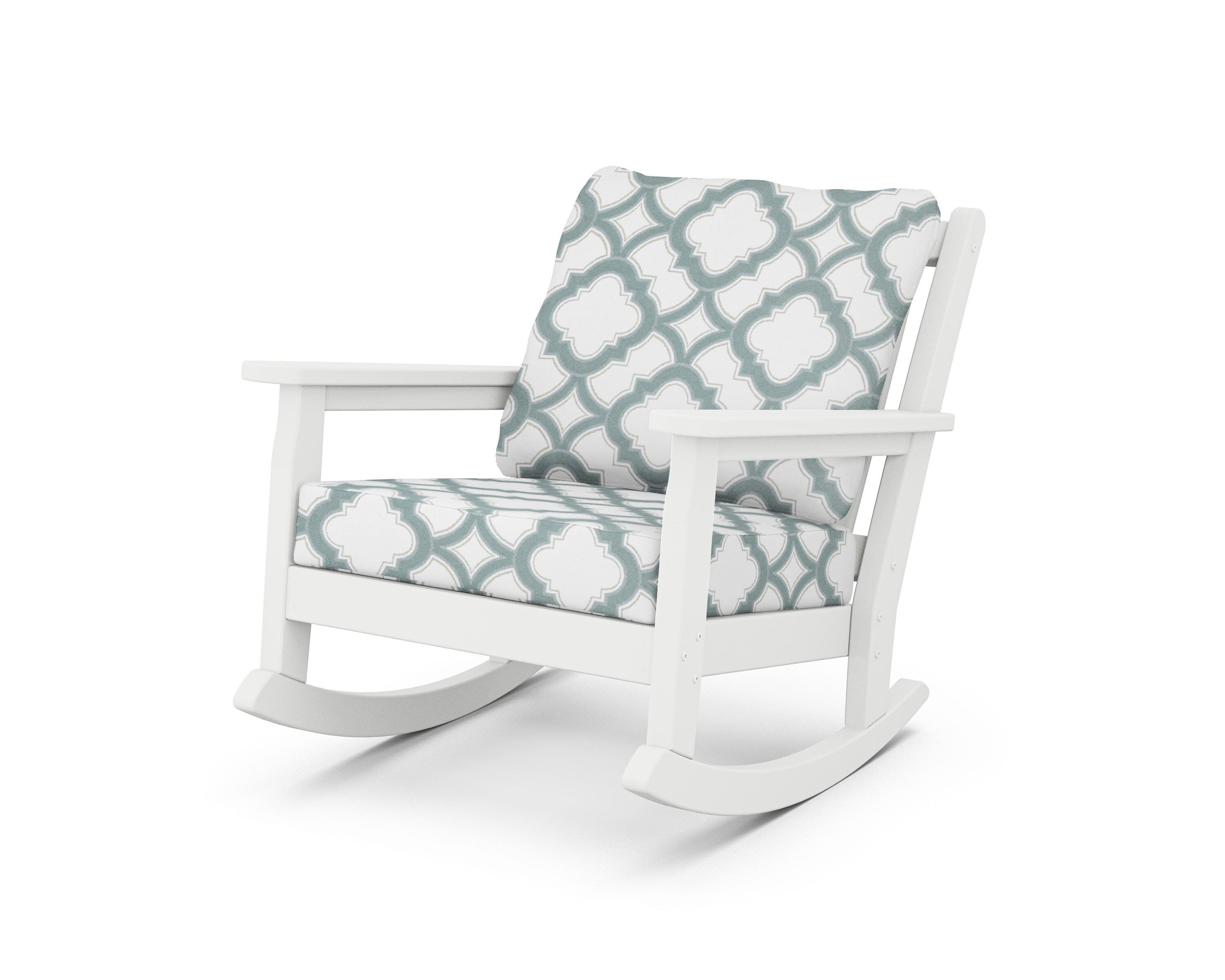 Chippendale Deep Seating Rocking Chair in White / Trellis Glacier Spa