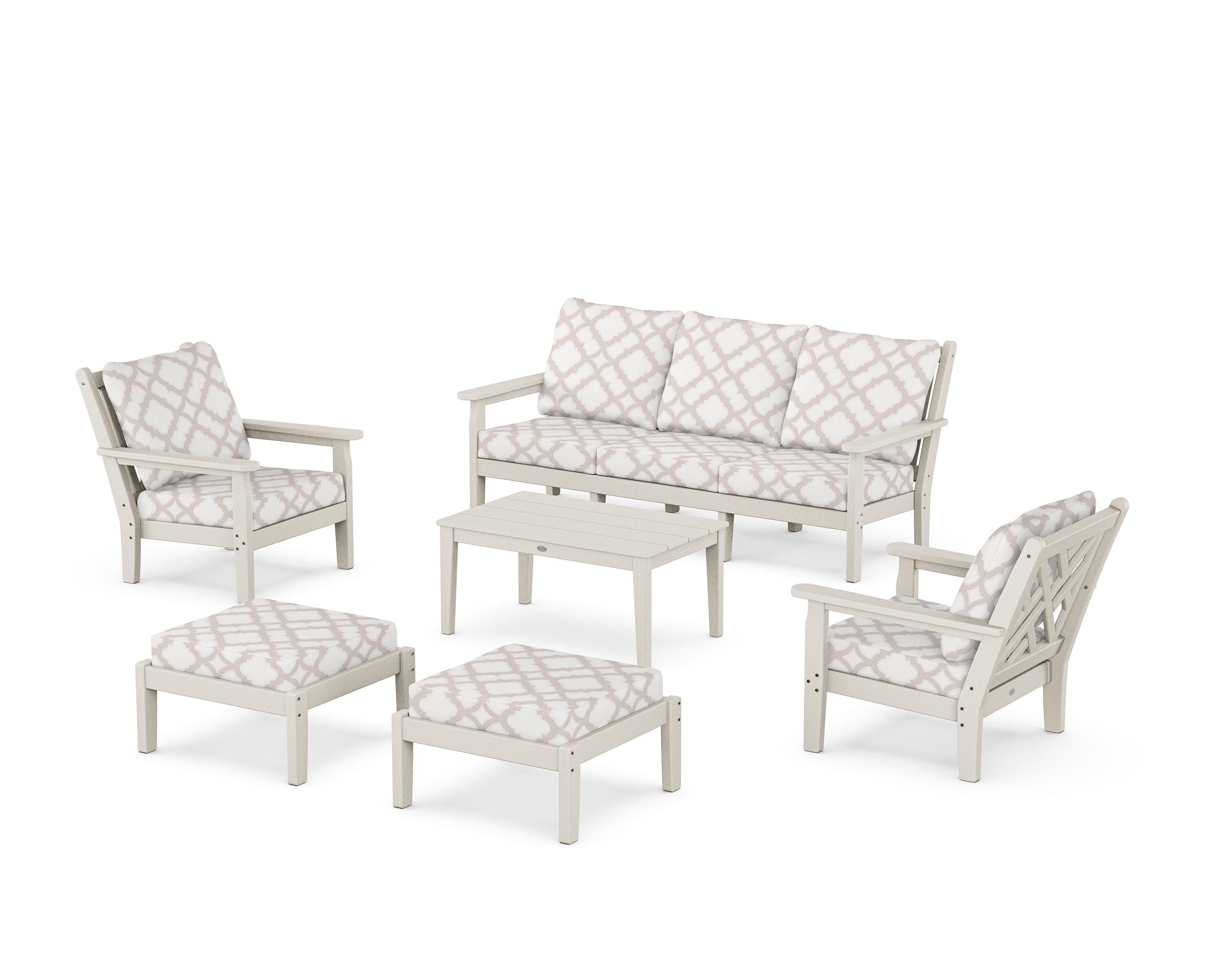 Chippendale 6-Piece Lounge Sofa Set in Sand / Trellis Dune Burlap