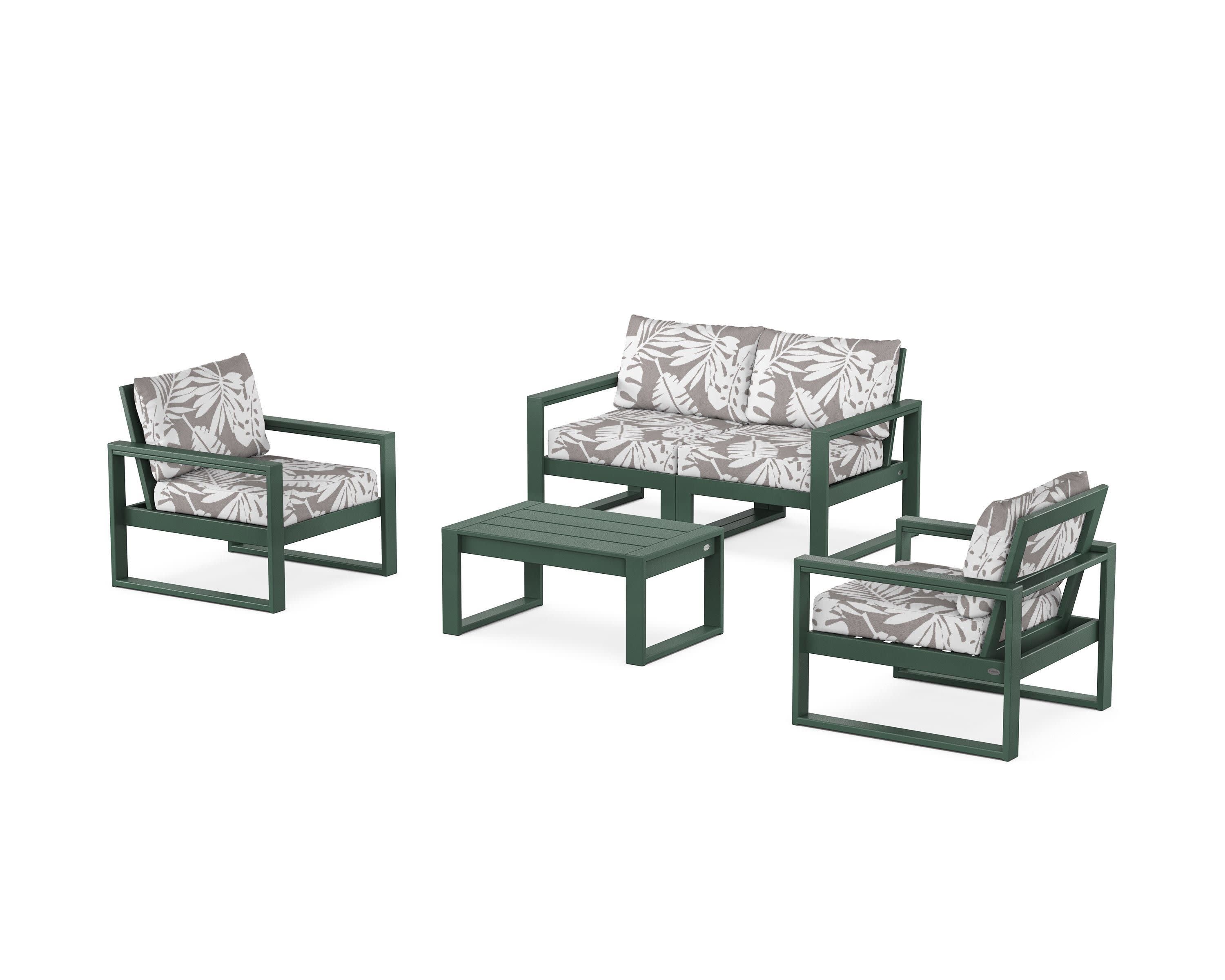 EDGE Sectional 4-Piece Deep Seating Set with Loveseat in Green / Leaf Grey Mist