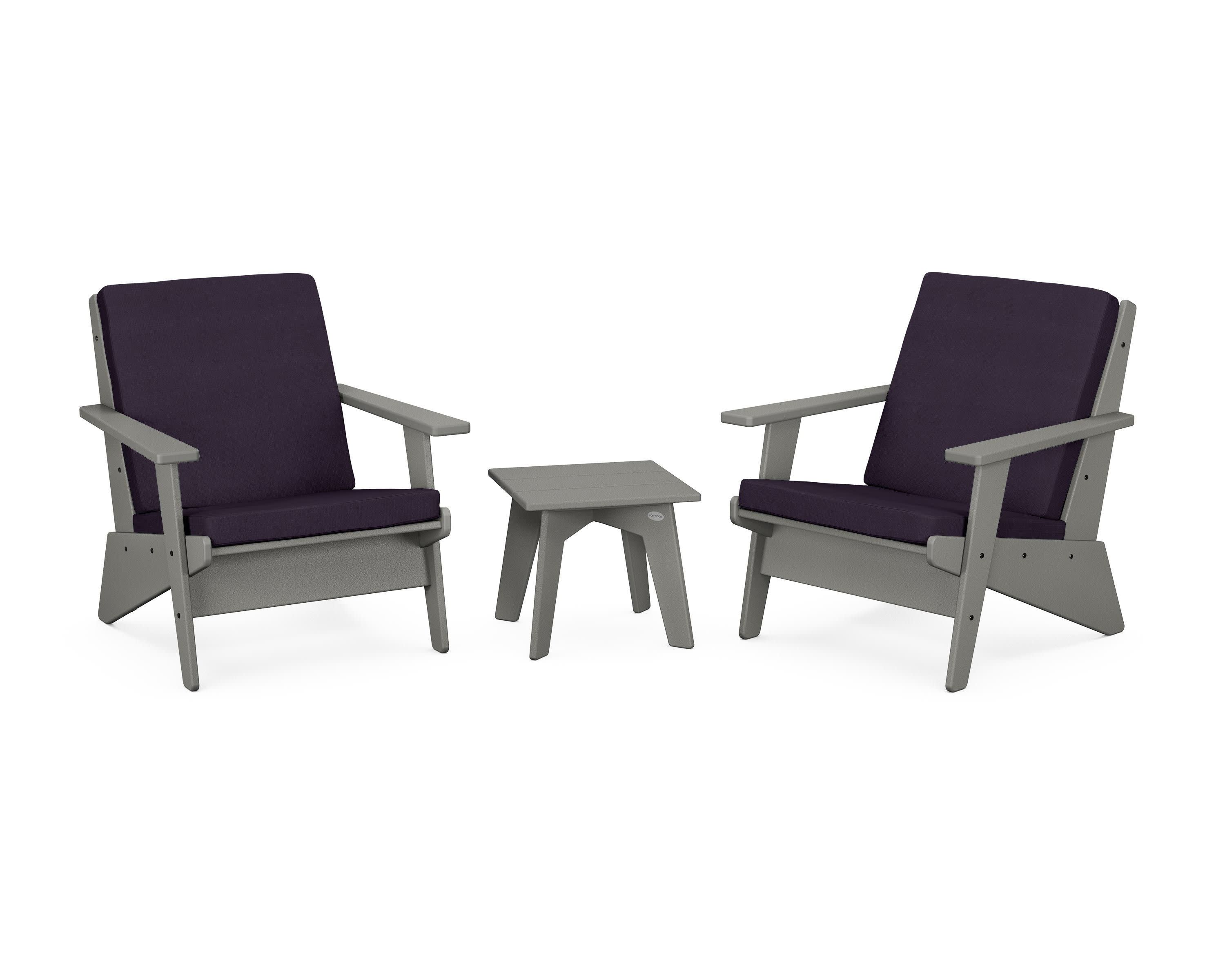 Riviera Modern Lounge 3-Piece Set in Slate Grey / Navy Linen