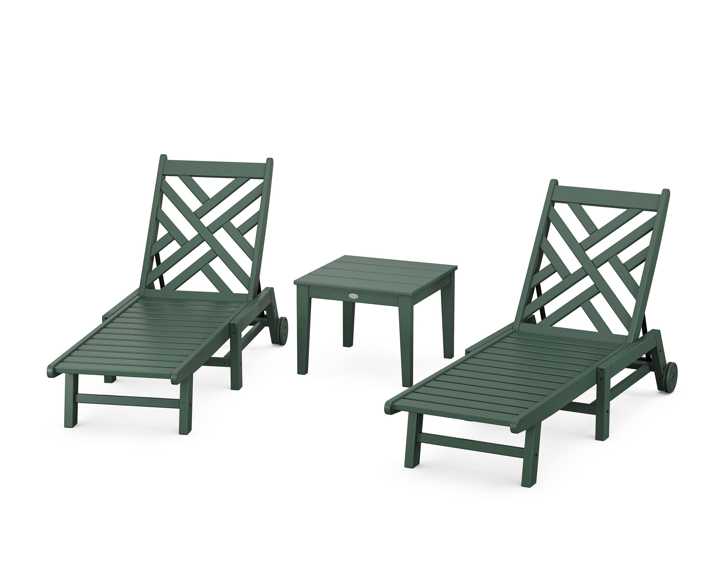 Chippendale 3-Piece Chaise Set with Wheels in Green