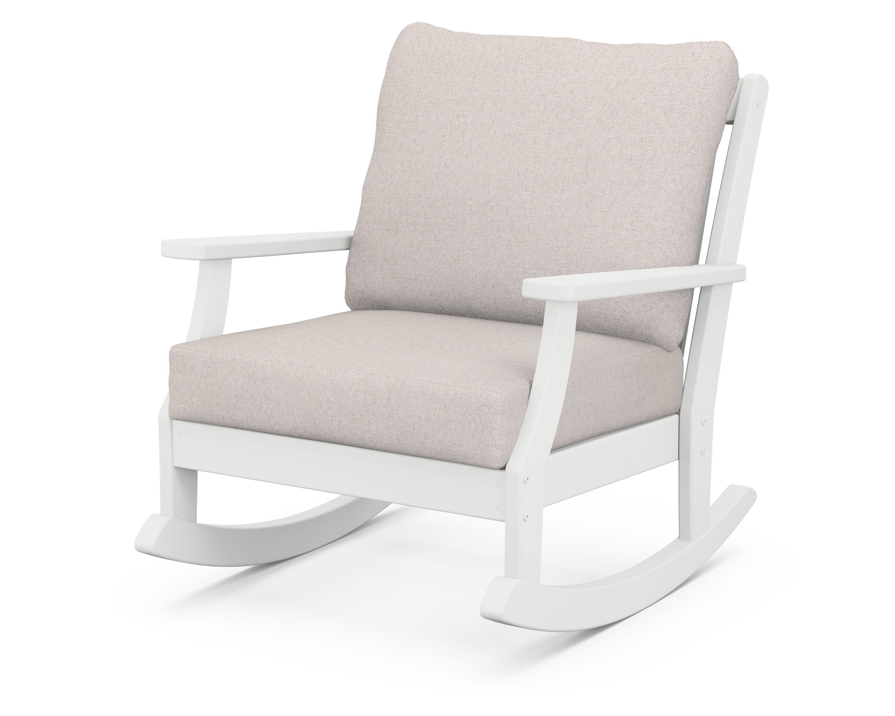 Braxton Deep Seating Rocking Chair in White / Dune Burlap