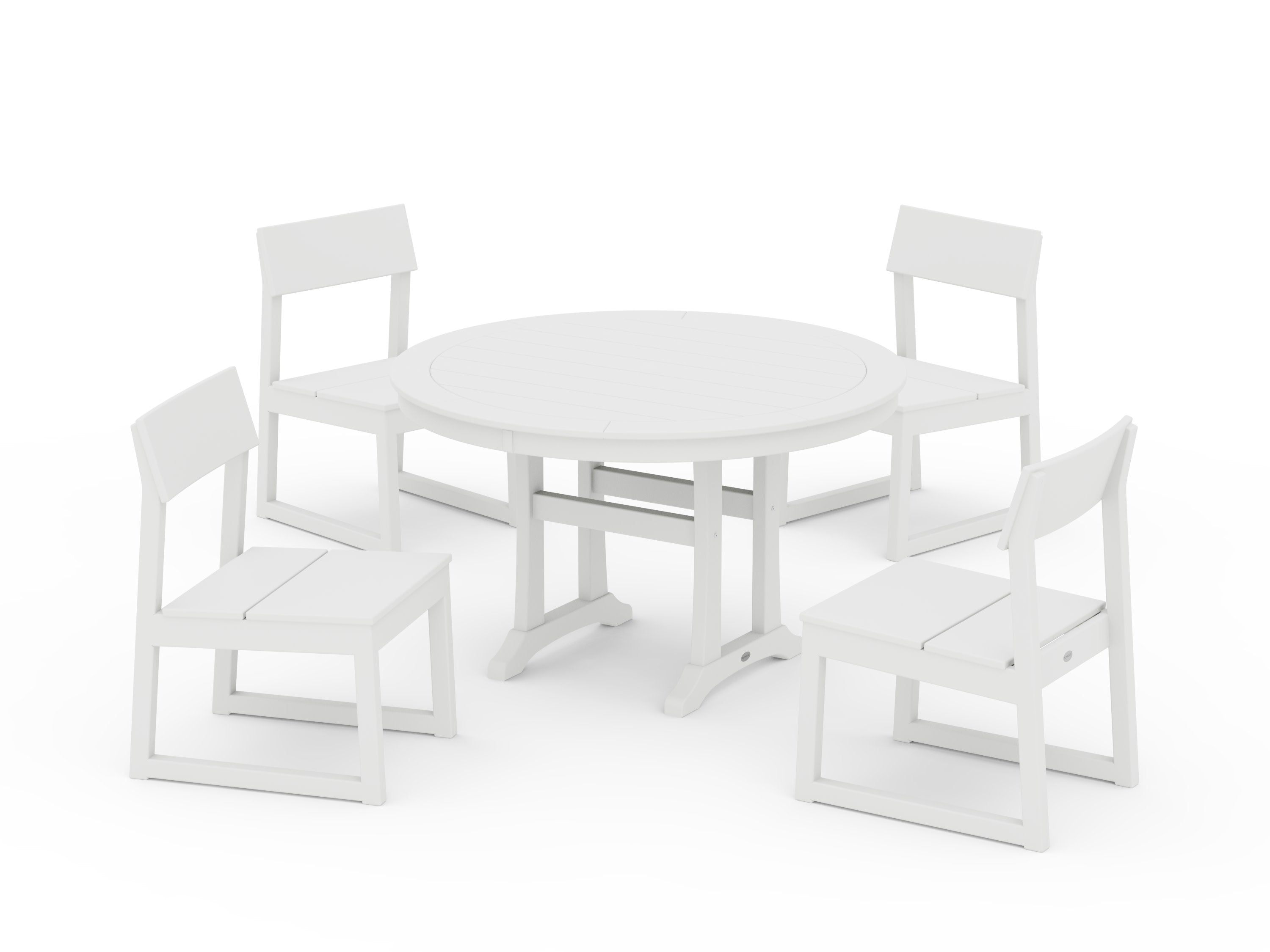 EDGE Side Chair 5-Piece Round Dining Set With Trestle Legs in White