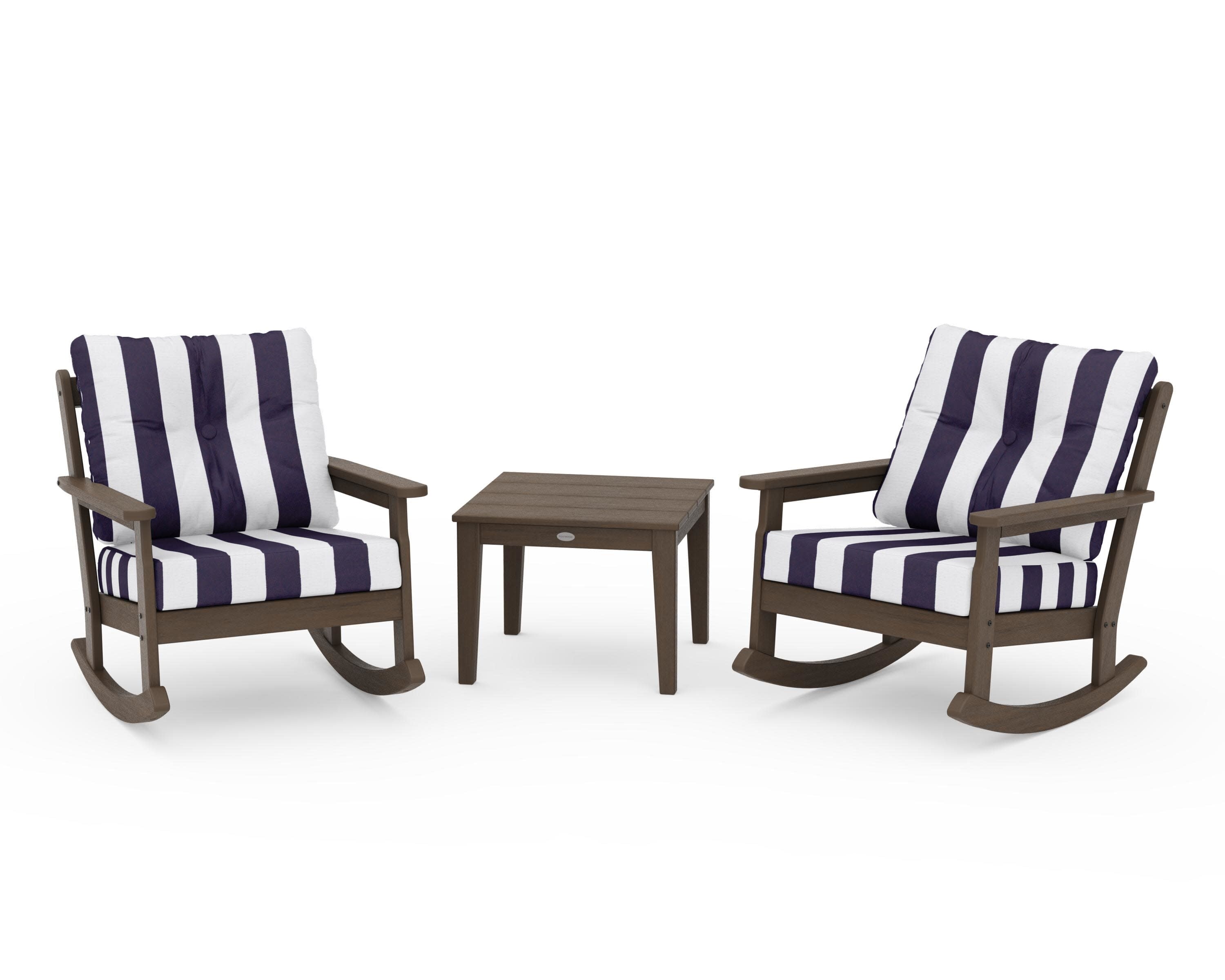 Vineyard 3-Piece Deep Seating Rocker Set in Kona / Cabana Stripe Navy