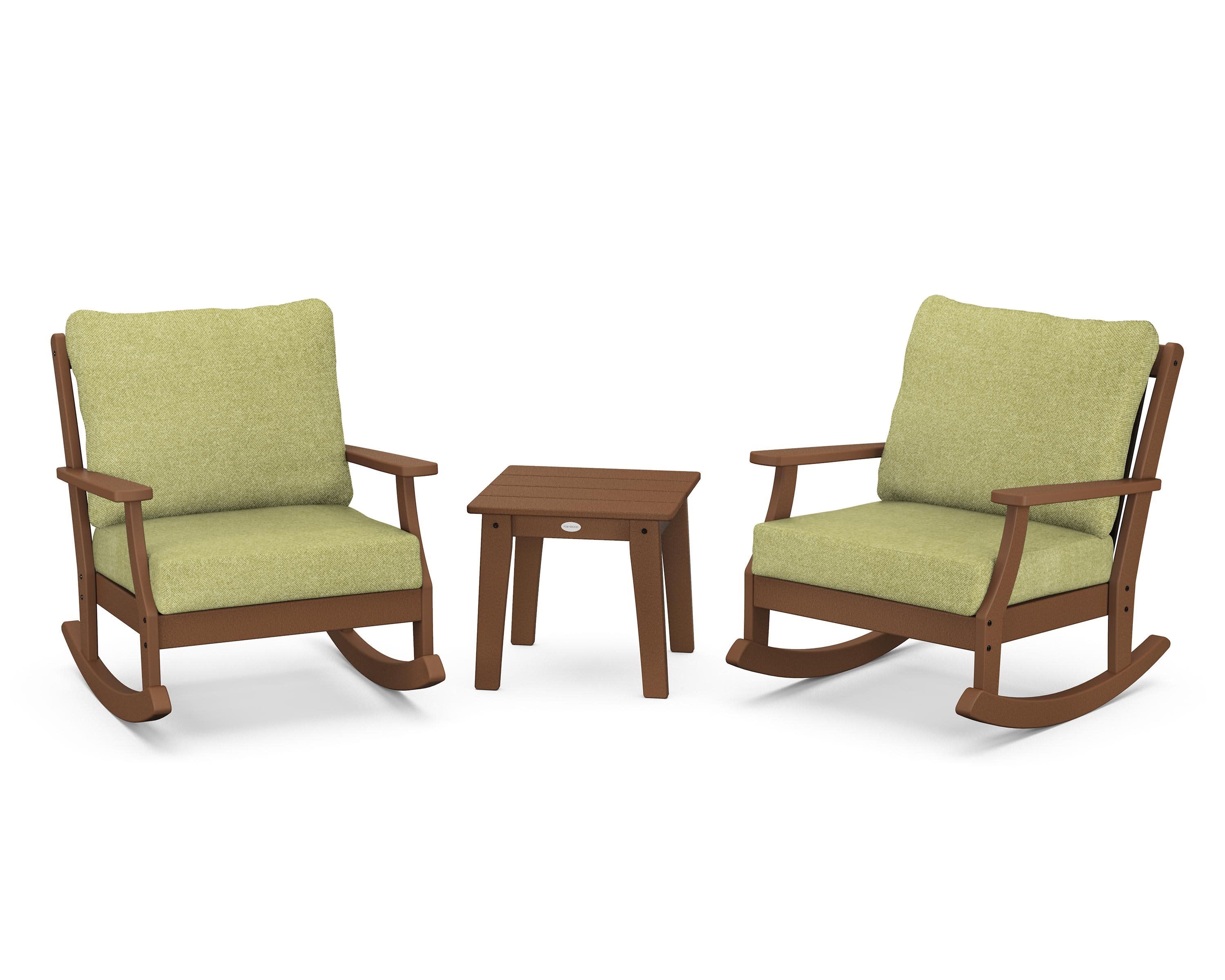 Braxton 3-Piece Deep Seating Rocker Set in Teak / Chartreuse Boucle