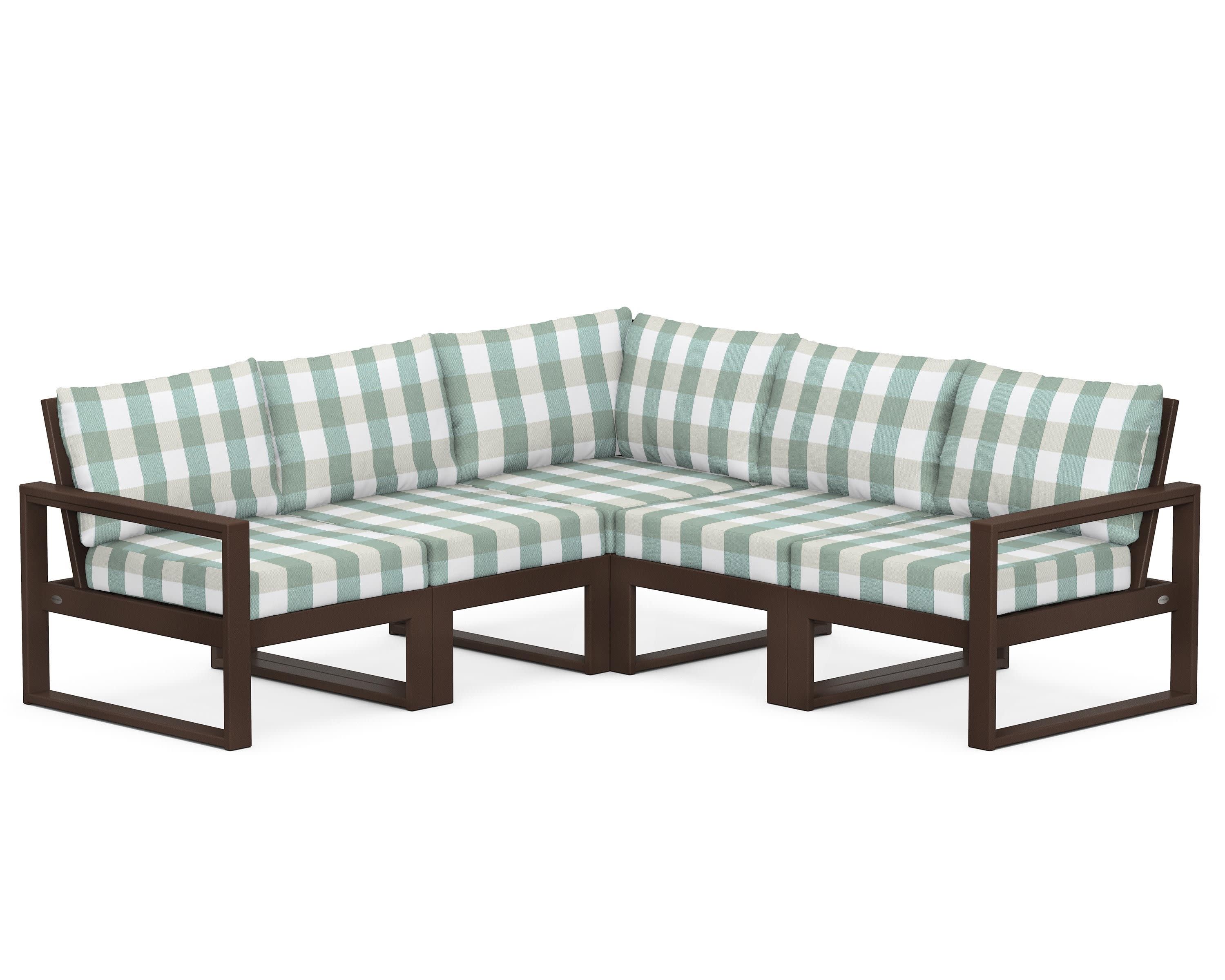 EDGE 5-Piece Modular Deep Seating Set in Mahogany / Buffalo Plaid Glacier Spa