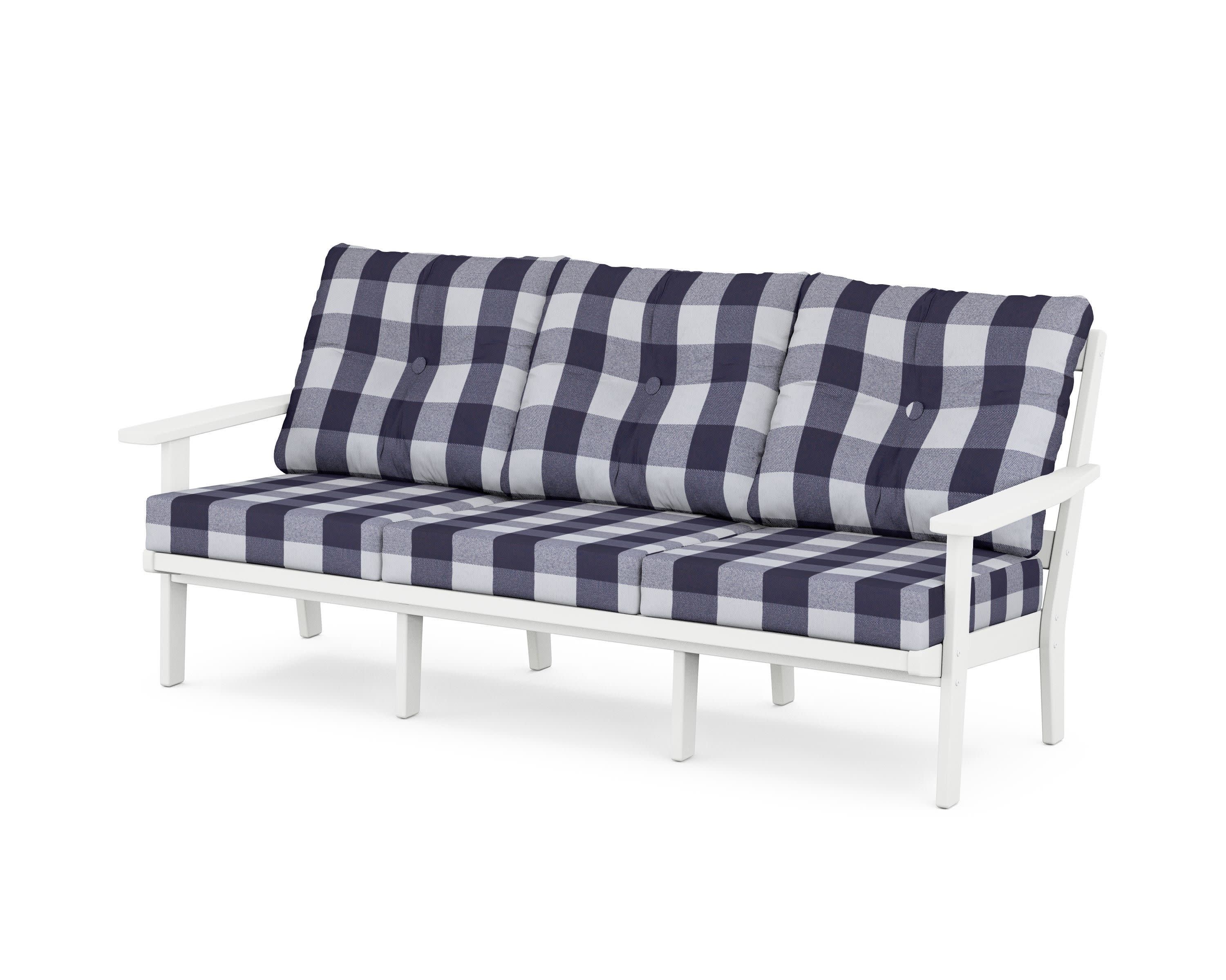 Oxford Deep Seating Sofa in White / Buffalo Plaid Navy