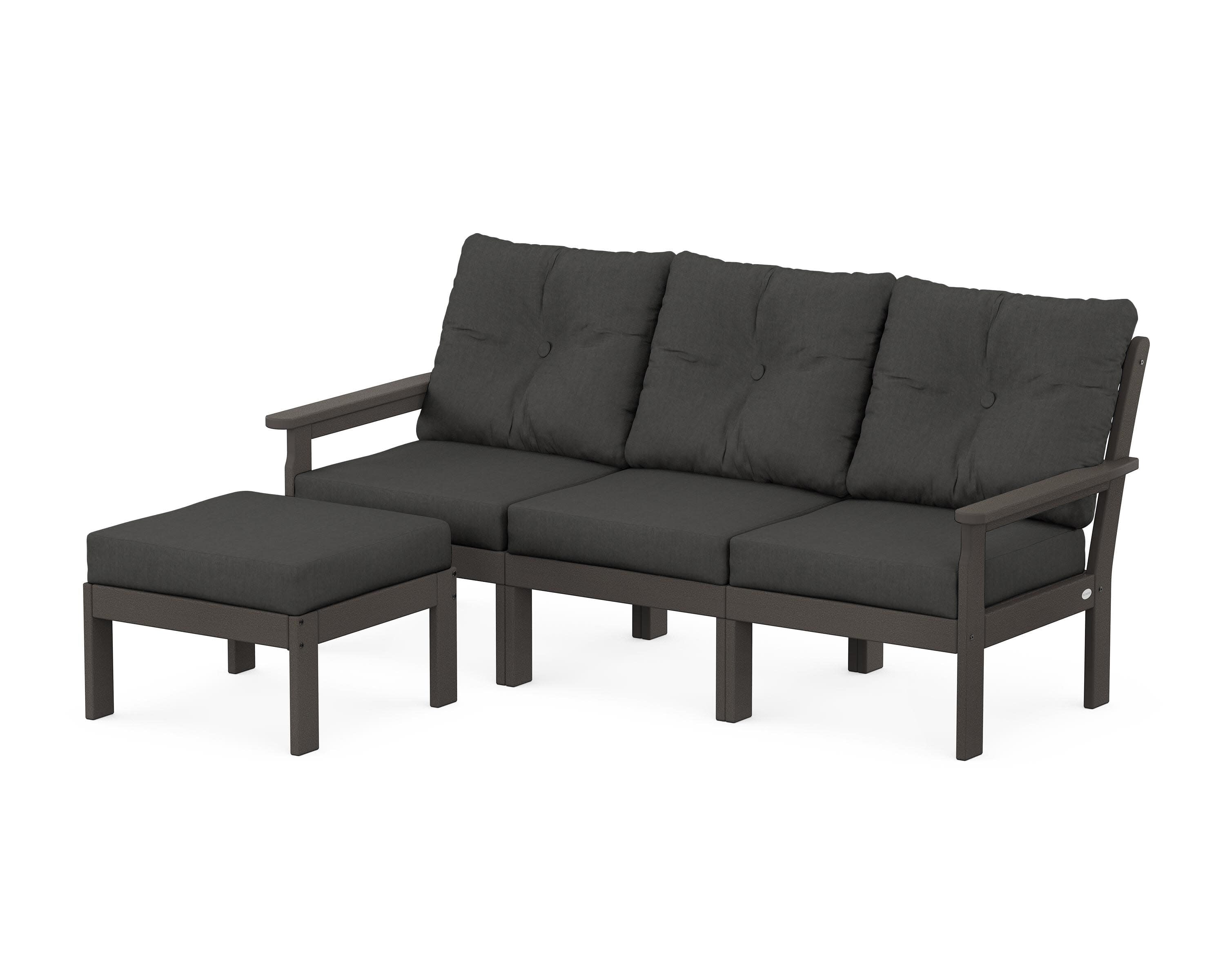 Vineyard 4-Piece Sectional with Ottoman in Vintage Coffee / Spectrum Carbon