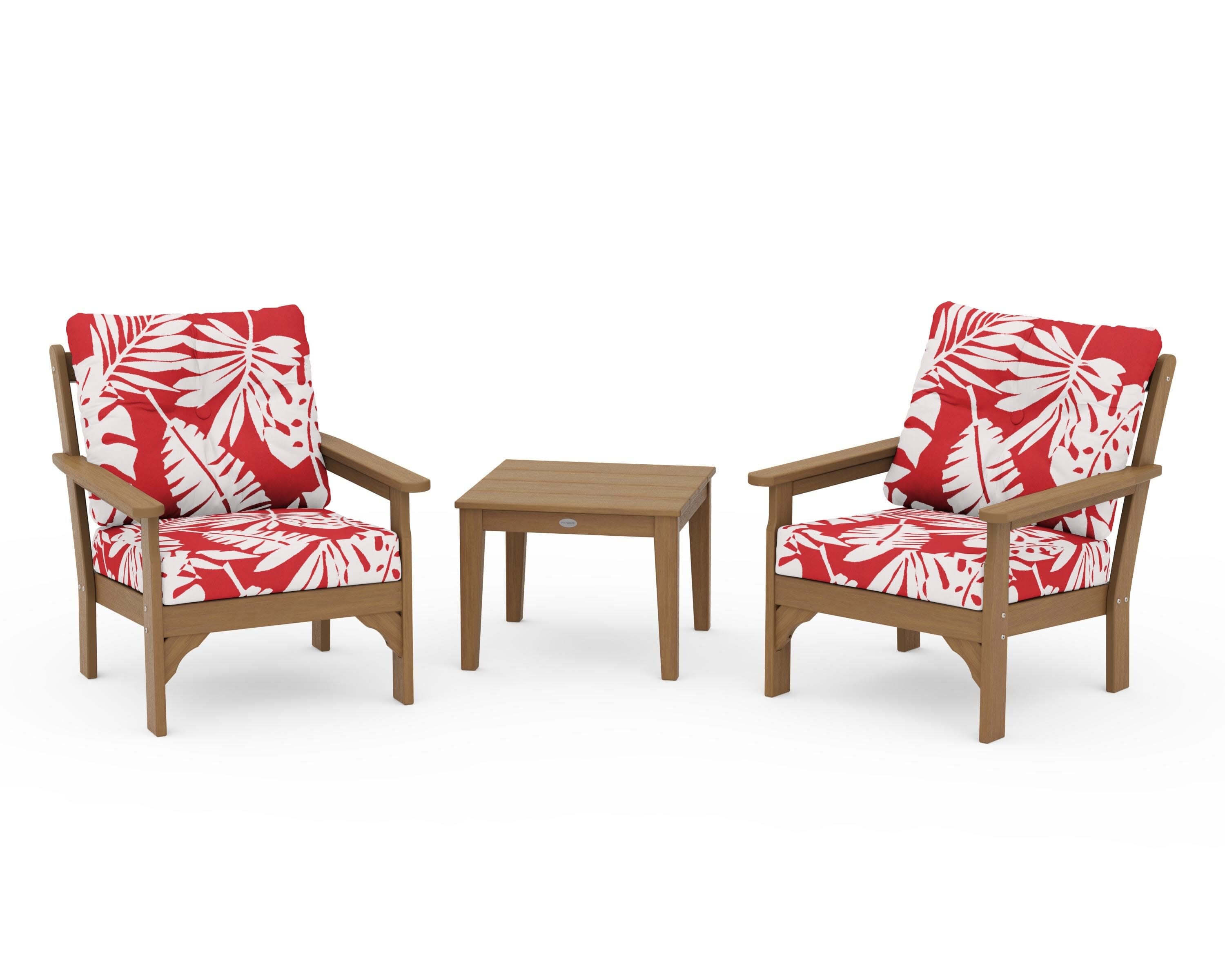 Vineyard 3-Piece Deep Seating Set in Natural / Leaf Crimson