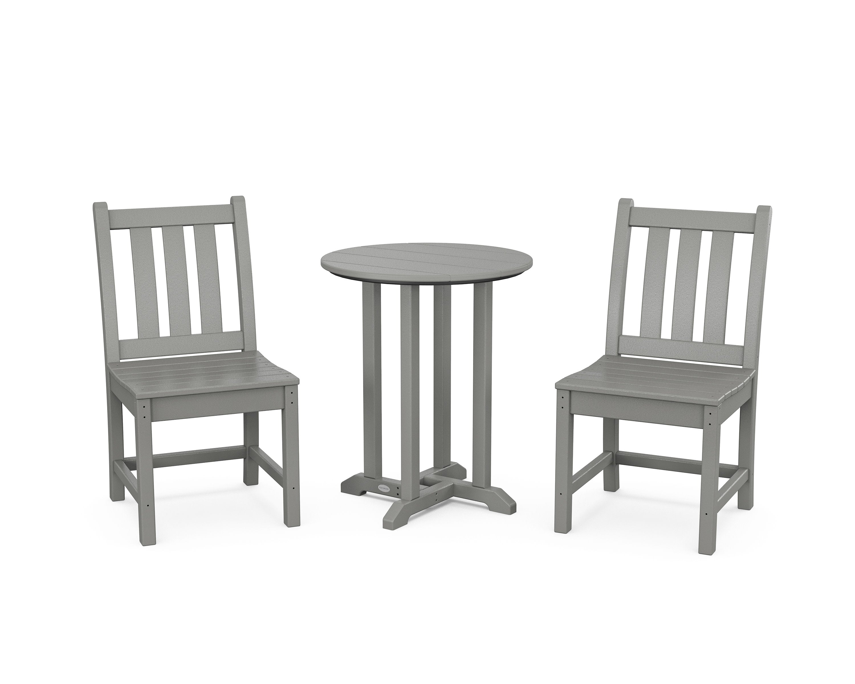 Traditional Garden Side Chair 3-Piece Round Bistro Dining Set in Slate Grey