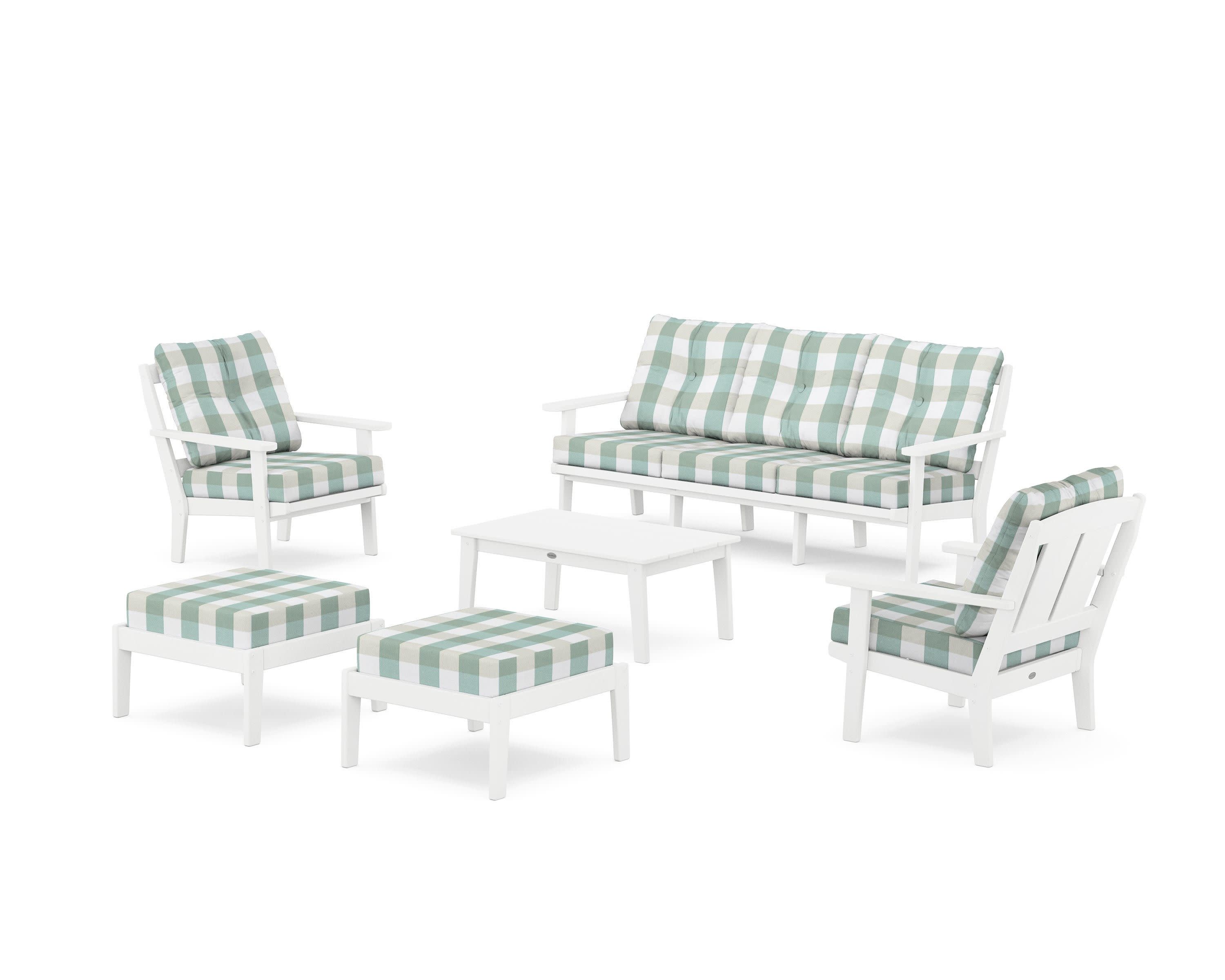 Mission 6-Piece Lounge Sofa Set in White / Buffalo Plaid Glacier Spa