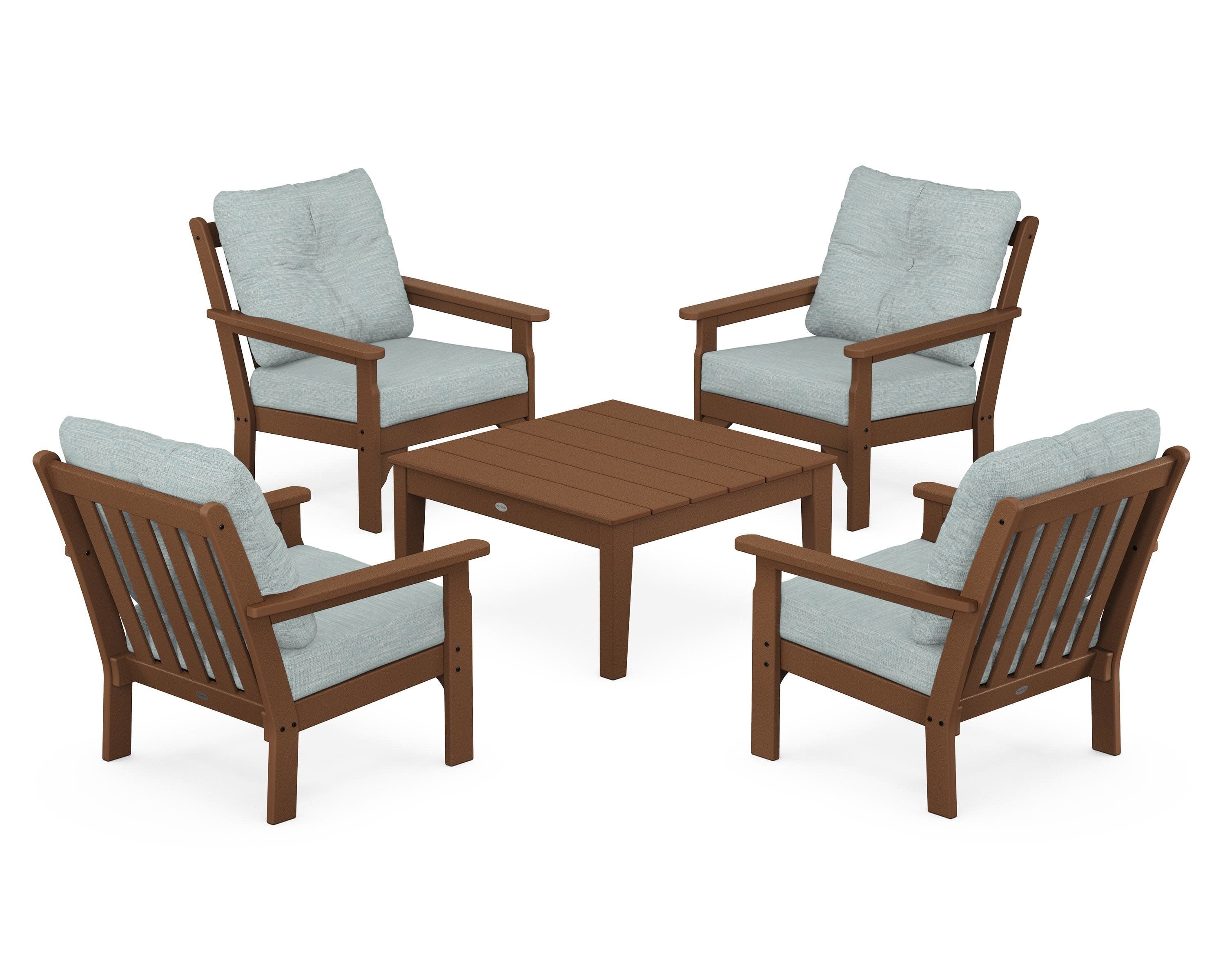 Vineyard 5-Piece Deep Seating Conversation Set in Teak / Soothe Mist