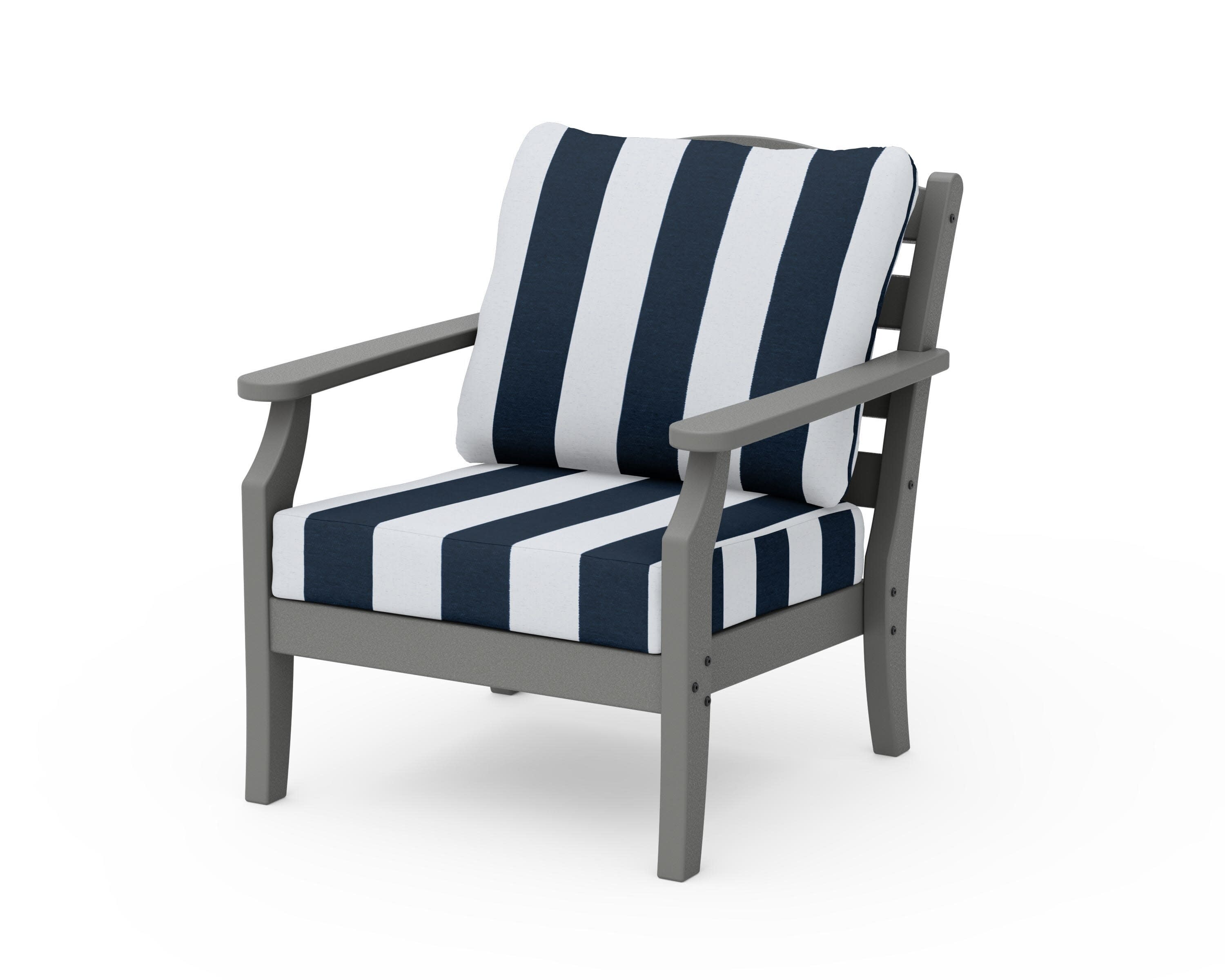 Savannah Deep Seating Chair in Slate Grey / Cabana Stripe Marine Indigo