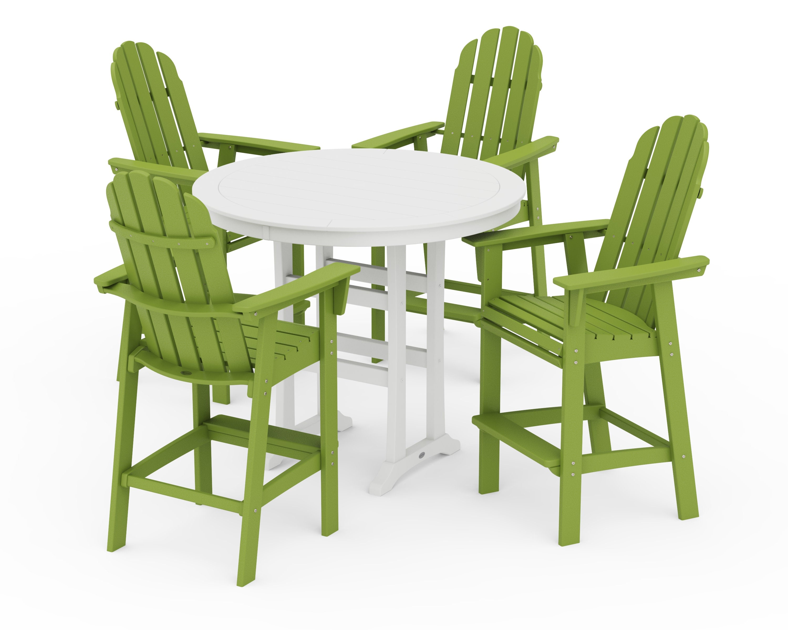 Vineyard Curveback Adirondack 5-Piece Nautical Trestle Bar Set in Lime / White