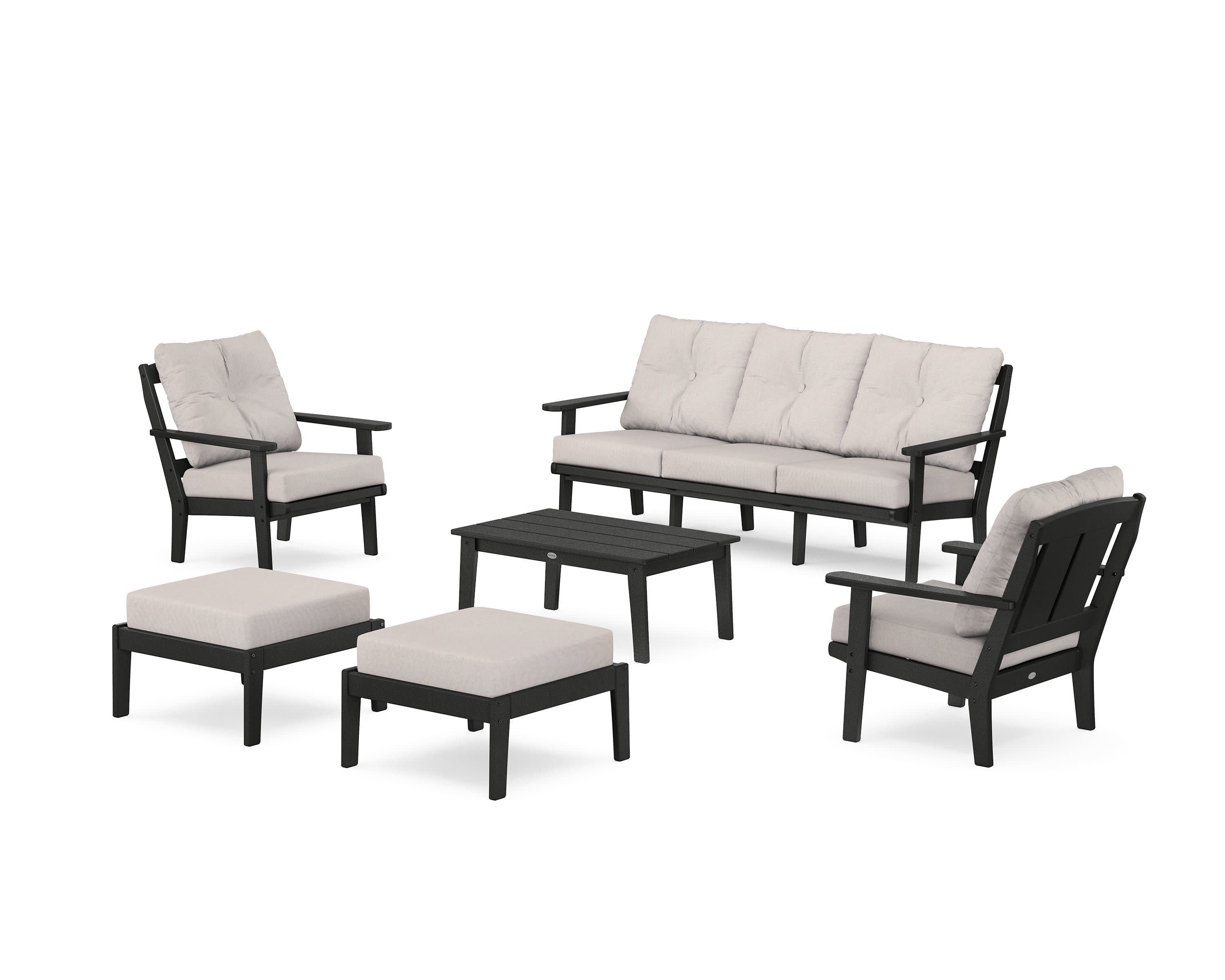 Mission 6-Piece Lounge Sofa Set in Black / Dune Burlap