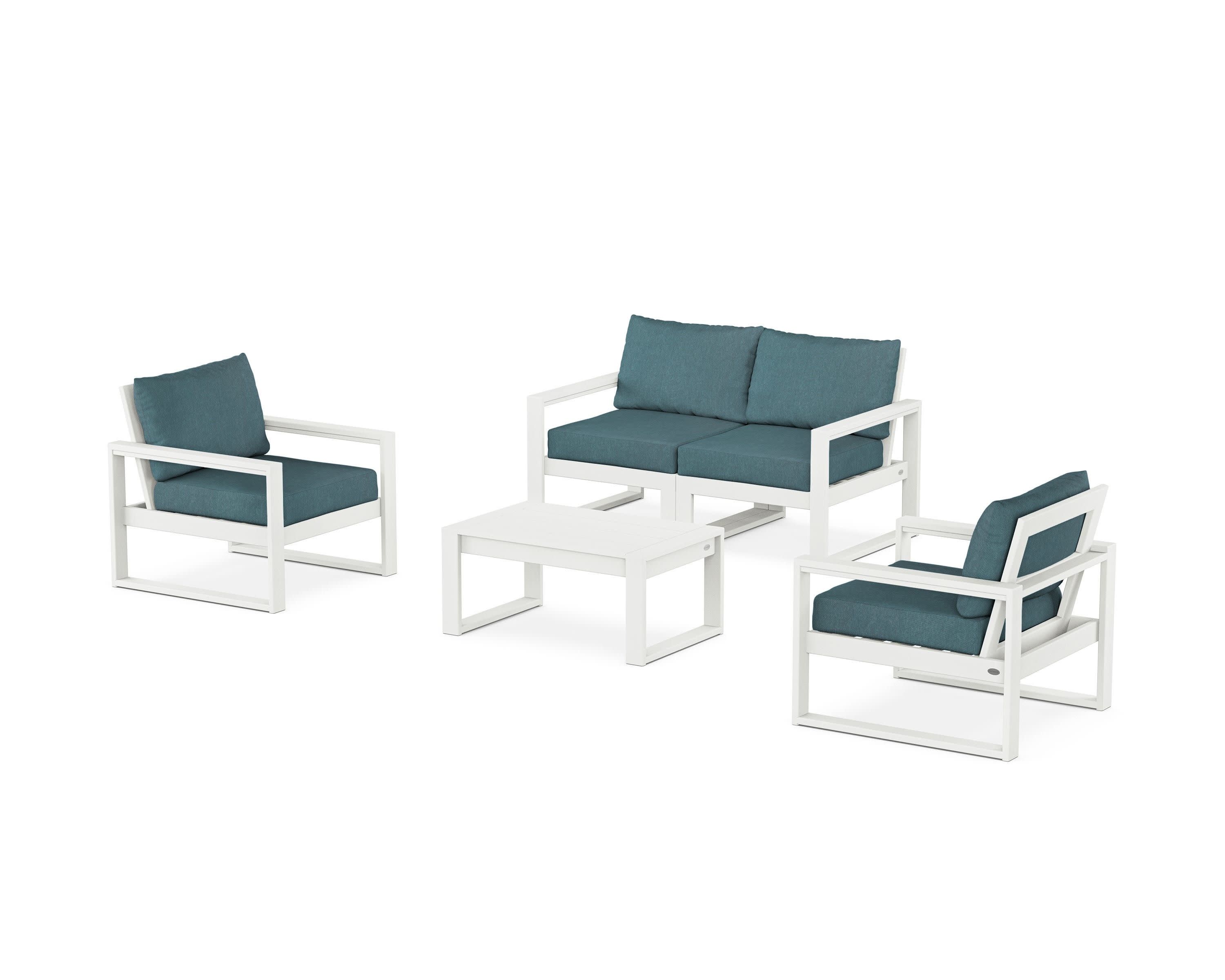 EDGE Sectional 4-Piece Deep Seating Set with Loveseat in Vintage White / Ocean Teal