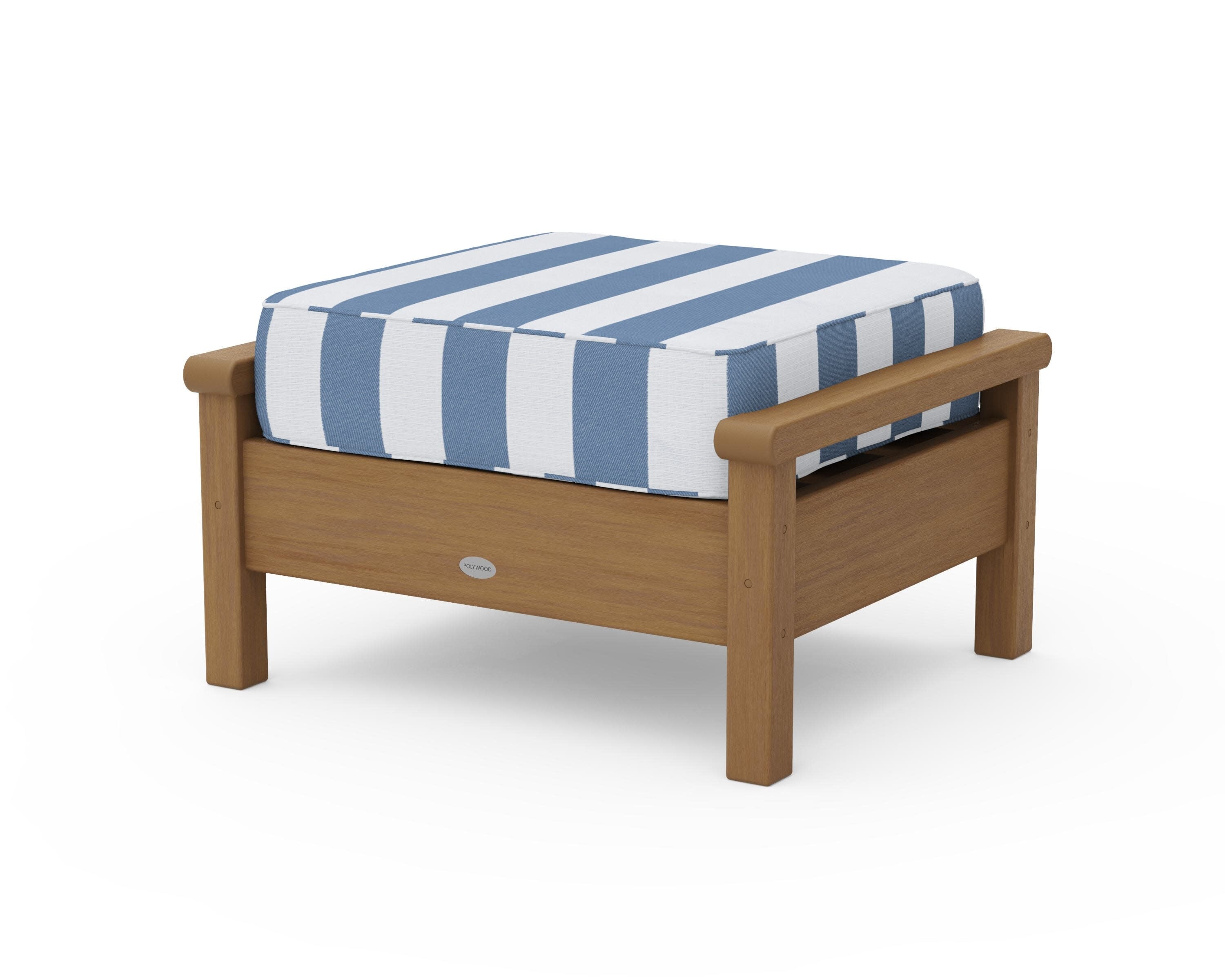 Harbour Deep Seating Ottoman in Natural / Cabana Stripe Sky Blue