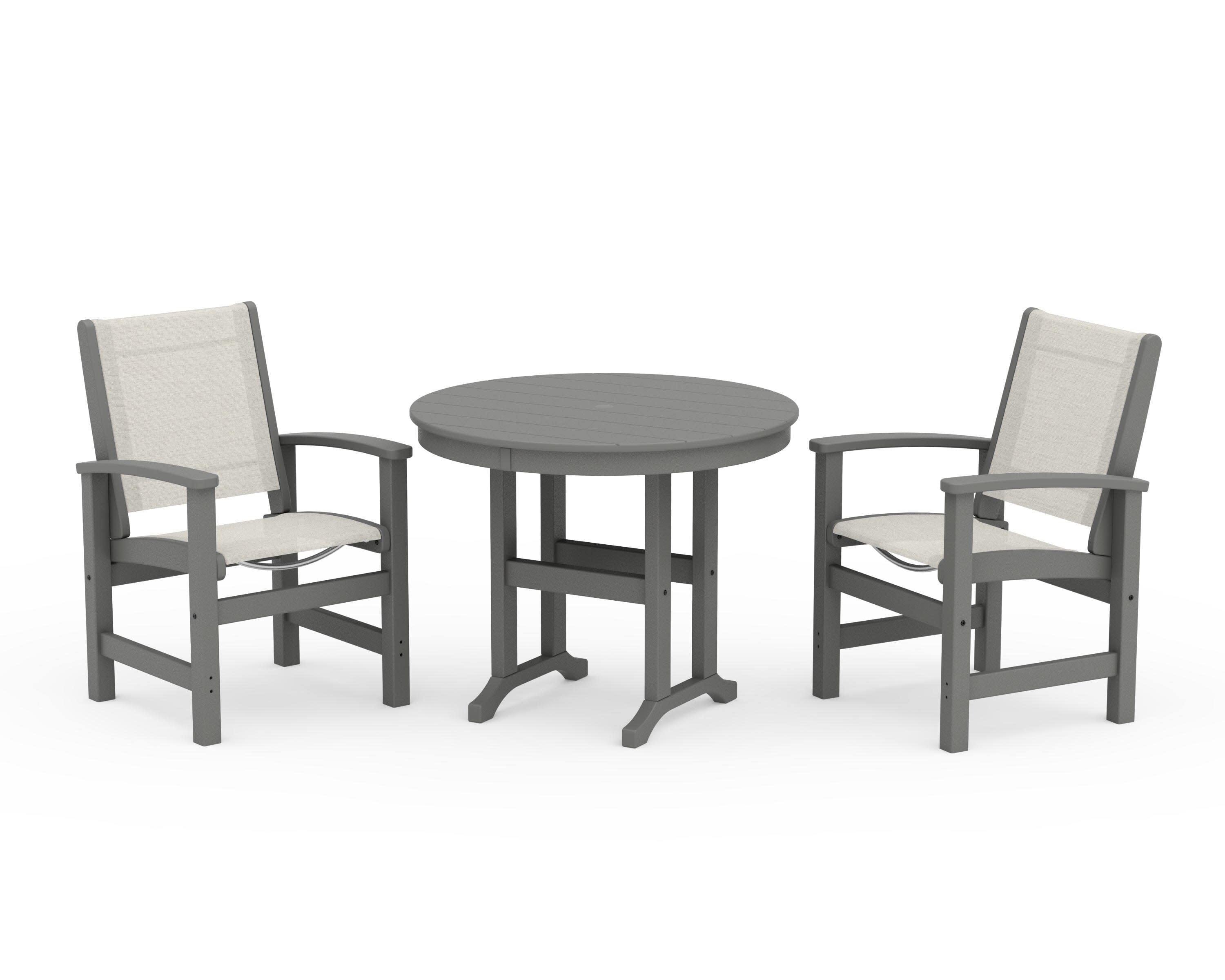 Coastal 3-Piece Round Dining Set in Slate Grey / Parchment Sling